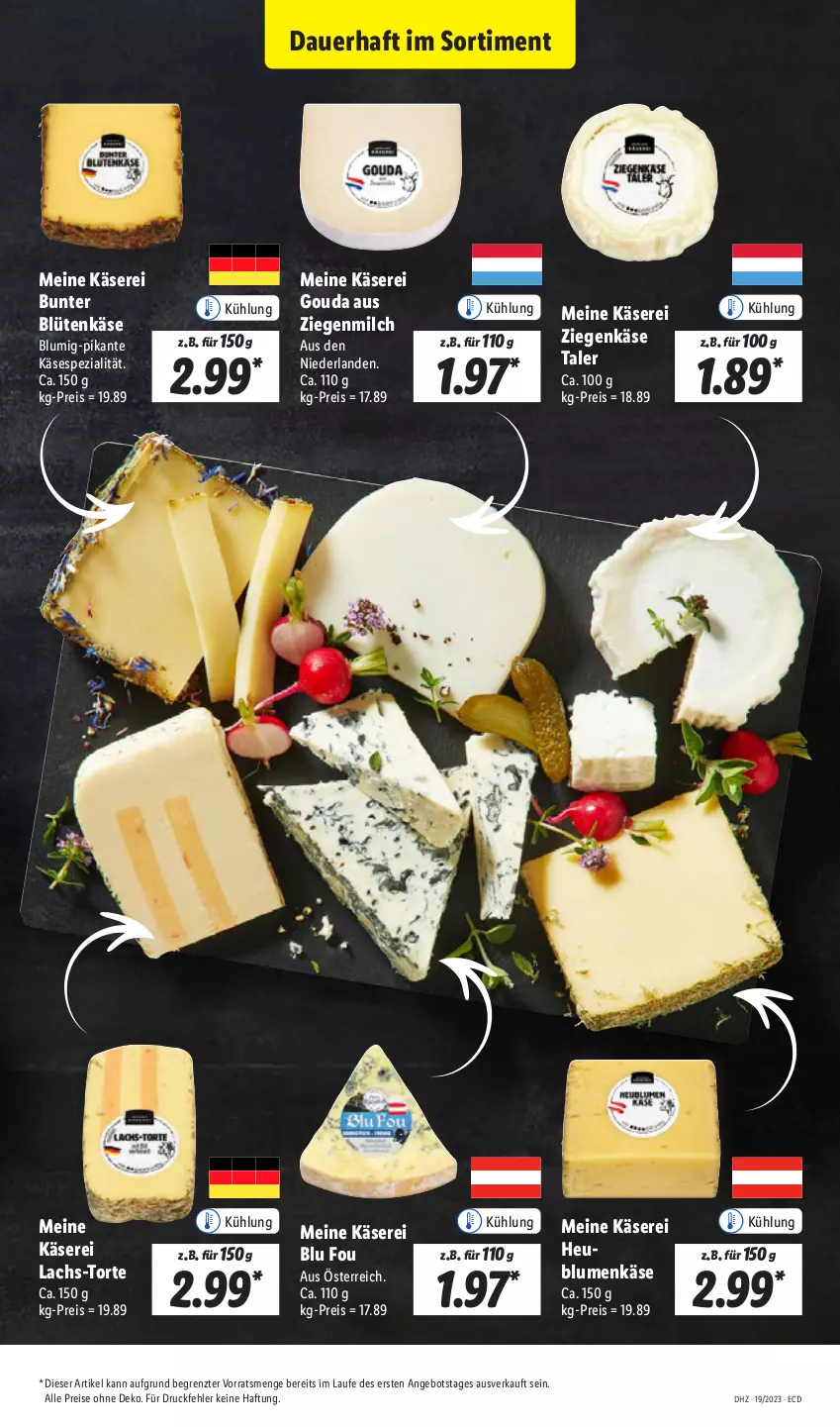 Aktueller Prospekt Lidl - Aktionsprospekt - von 08.05 bis 13.05.2023 - strona 15 - produkty: angebot, auer, blume, blumen, Blüte, eis, gouda, Heu, Käse, lachs, milch, reis, Spezi, Ti, torte, ziegenkäse, ZTE