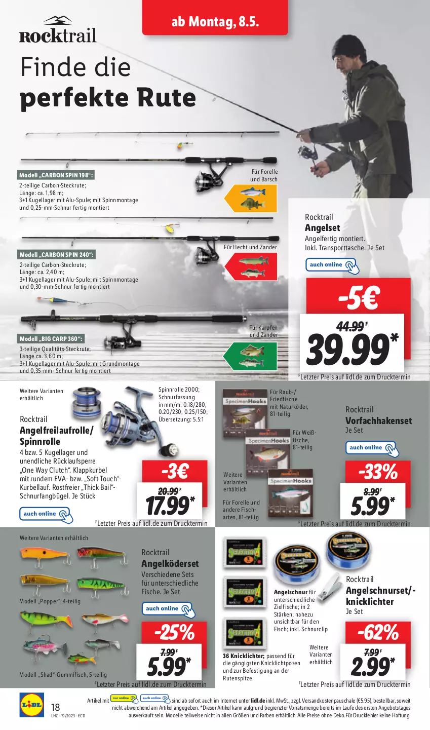 Aktueller Prospekt Lidl - Aktionsprospekt - von 08.05 bis 13.05.2023 - strona 22 - produkty: angebot, bügel, dell, eier, eis, elle, fisch, fische, forelle, Knicklicht, Kugel, Mode, natur, ndk, Popp, reis, rel, Ria, Schal, Schale, Sport, sporttasche, Tasche, Ti, Zander, ZTE