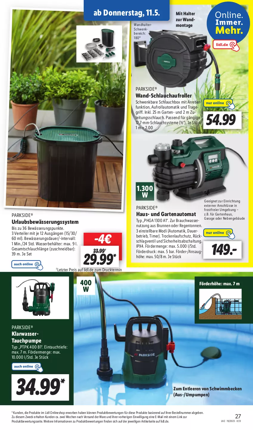 Aktueller Prospekt Lidl - Aktionsprospekt - von 08.05 bis 13.05.2023 - strona 31 - produkty: auer, auto, Behälter, brunnen, eier, eis, Garten, Gartenhaus, HP, Parkside, Rauch, reis, Roller, Schal, schlauch, Ti, timer, tragegriff, wasser, weck, ZTE