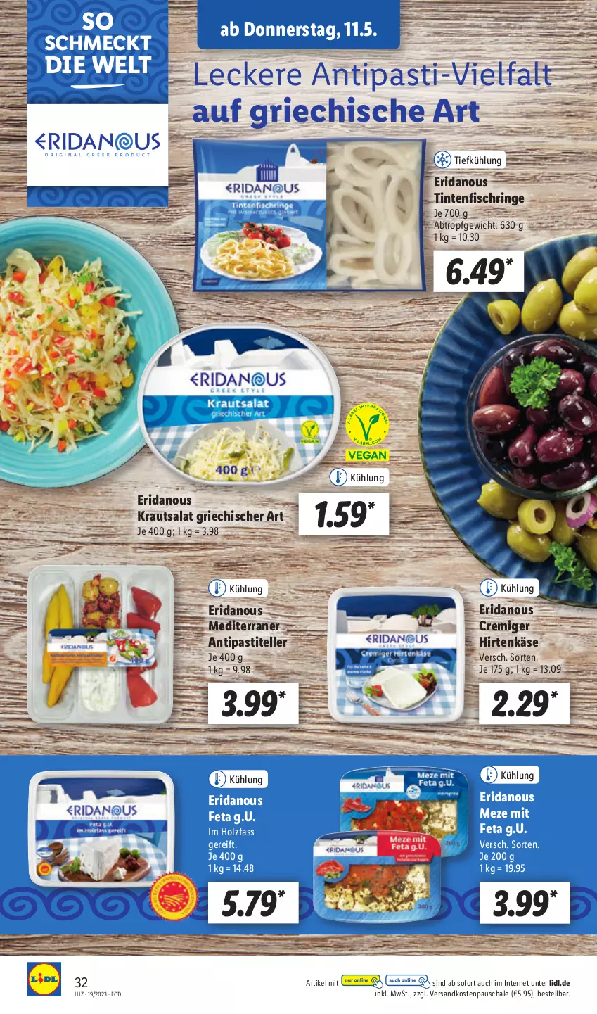 Aktueller Prospekt Lidl - Aktionsprospekt - von 08.05 bis 13.05.2023 - strona 36 - produkty: antipasti, asti, elle, feta, fisch, hirtenkäse, Holz, Käse, Kraut, krautsalat, ndk, ring, salat, Schal, Schale, teller, Ti, Tintenfischringe