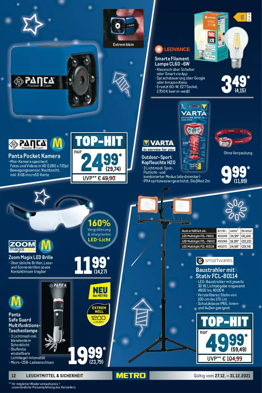 Aktueller Prospekt Metro - NonFood - von 03.09.2021 bis 16.01.2022 - strona 12 - produkty: alexa, amazon alexa, aust, Bau, Bewegungssensor, Brille, brut, deo, eis, elle, kamera, Lampe, Leuchte, leuchtmittel, linsen, microsd, reis, Schal, sonnenbrille, Sport, Tasche, taschen, taschenlampe, teller, Ti, usb, wasser