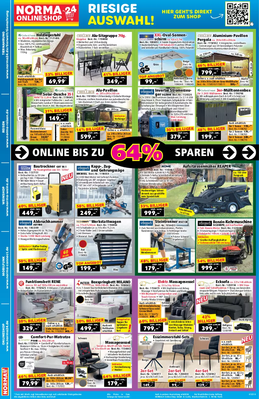 Aktueller Prospekt Norma - Norma - von 30.01 bis 16.02.2025 - strona 2 - produkty: Abbruchhammer, angebot, auer, auto, Bau, Behälter, bett, bettkasten, bluetooth®-lautsprecher, boxspringbett, braun, Brei, buch, creme, decke, Deckel, dusche, eis, ente, Esszimmer, federkern, fernbedienung, gefu, Gehrungssäge, hocker, Holz, koffer, kopfstütze, kraft, latte, lautsprecher, leine, LG, Liege, mab, matratze, messer, Mode, ndk, nuss, pavillon, rasen, rasenmäher, reis, Ria, ring, rückenlehne, rwe, sac, säge, Schal, schlauch, schubladen, sekt, sessel, Sofa, sonnenschirm, sonnensegel, Spezi, steckdose, Stromerzeuger, stuhl, Tasche, taschen, taschenfederkern-matratze, Ti, Tiere, tiernahrung, tisch, topper, Trockner, trolley, usb, uv-schutz, walnuss, wasser, wassertank, wein, weine, weinshop, werkzeug