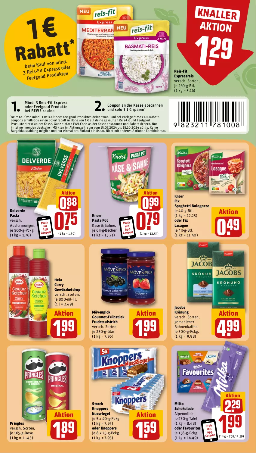 Aktueller Prospekt Rewe - Prospekte - von 12.08 bis 17.08.2024 - strona 16 - produkty: alpenmilch, aufstrich, Becher, bohne, bohnen, bohnenkaffee, bolognese, coupon, coupons, curry, eis, erde, frucht, fruchtaufstrich, gemahlener bohnenkaffee, gewürz, gewürzketchup, Hela, jacobs, jacobs krönung, kaffee, Käse, ketchup, knoppers, knorr, knorr fix, knorr pasta, lasagne, LG, milch, milka, milka schokolade, mövenpick, nuss, nussriegel, pasta, pringles, reis, reis-fit, riegel, ring, sahne, schoko, schokolade, sofortrabatt, spaghetti, spaghetti bolognese, storck, Ti