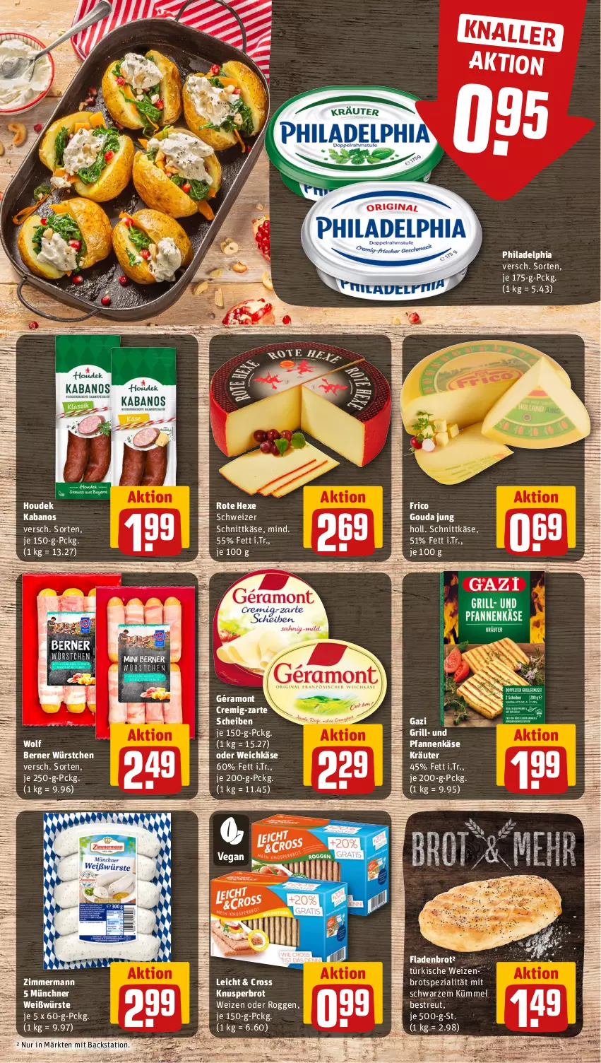 Aktueller Prospekt Rewe - Prospekte - von 12.08 bis 17.08.2024 - strona 9 - produkty: brot, Fladenbrot, frico, géramont, gouda, gouda jung, grill, houdek, kabanos, Käse, kräuter, pfanne, pfannen, pfannenkäse, philadelphia, schnittkäse, schweizer schnittkäse, Spezi, Ti, und pfanne, weichkäse, würstchen