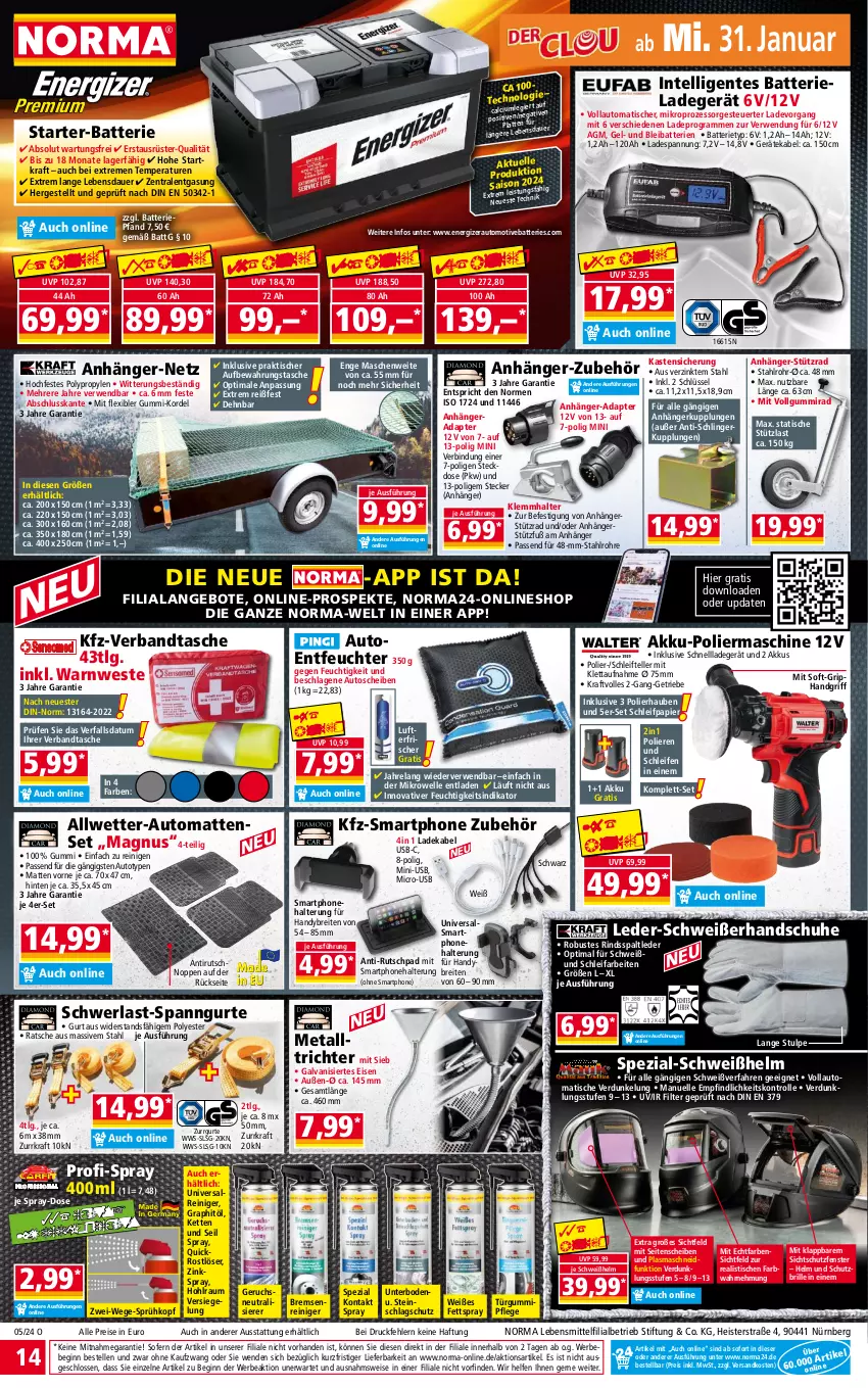 Aktueller Prospekt Norma - Norma - von 29.01 bis 05.02.2024 - strona 14 - produkty: adapter, akku, angebot, angebote, Anhänger, auer, aufbewahrungstasche, auto, batterie, batterien, Bebe, Brei, Brille, Calcium, deka, eis, Elan, elle, energizer, ente, fenster, gin, handschuhe, Handy, HP, Intel, Intelligentes Batterieladegerät, Kette, kraft, ladegerät, ladekabel, latte, lebensmittel, LG, lufterfrischer, mikrowelle, ndk, papier, reiniger, reis, rel, rind, rwe, Schleifpapier, schnellladegerät, schuhe, Schutzbrille, smartphone, Spezi, steckdose, Tasche, teller, Ti, tisch, usb, Warnweste, Weste