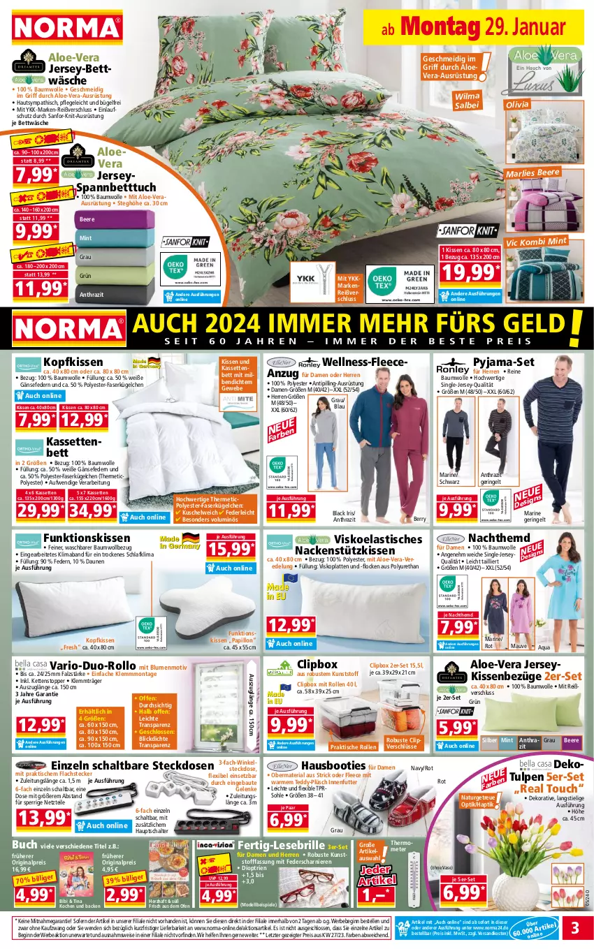 Aktueller Prospekt Norma - Norma - von 29.01 bis 05.02.2024 - strona 3 - produkty: Anzug, aqua, asti, Bau, baumwolle, Bebe, beere, bett, Betttuch, bettwäsche, blume, blumen, Booties, Brille, buch, bügel, dell, eis, elle, gin, hemd, jersey-bettwäsche, Kette, kissen, kopfkissen, Kuschelweich, lachs, lack, latte, mab, mint, Mode, Nachthemd, nackenstützkissen, natur, ndk, Ofen, Plüsch, Pyjama, reis, Ria, ring, Schal, spannbetttuch, Spiele, steckdose, thermometer, Ti, Tipi, tisch, topper, tuc, usb, Vase, wolle, ZTE