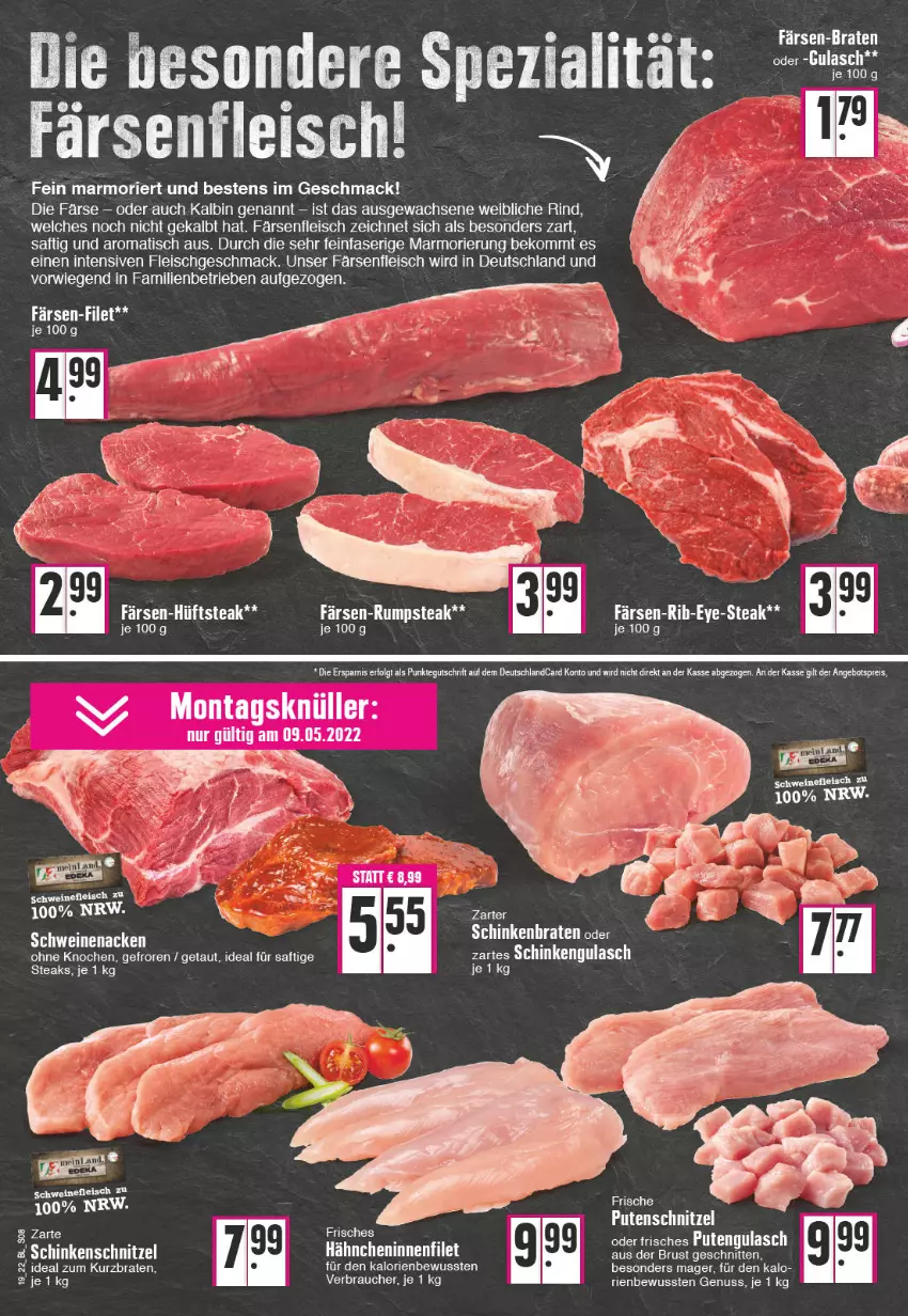 Aktueller Prospekt Edeka - Angebote der Woche - von 09.05 bis 14.05.2022 - strona 8 - produkty: angebot, angebotspreis, beko, braten, deutschlandcard, eis, epson, filet, fleisch, gulasch, mac, nuss, pute, putenschnitzel, Rauch, reis, rind, rum, rumpsteak, saft, schinken, schinkenbraten, schnitzel, schwein, schweine, schweinenacken, senf, Spezi, steak, Ti, tisch, wein, weine