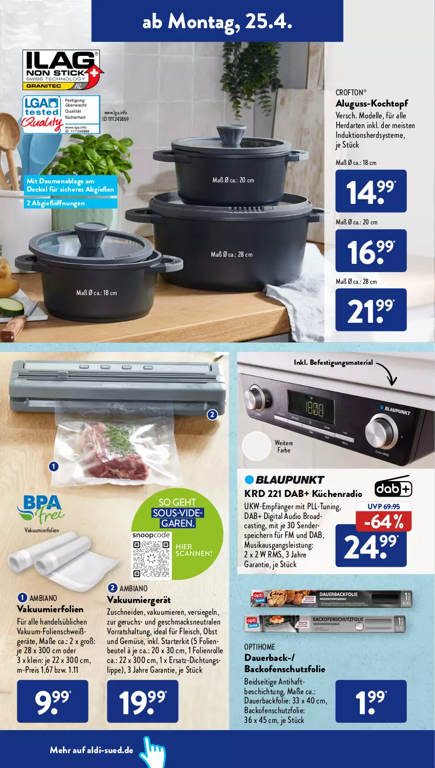 Aktueller Prospekt AldiSud - ALDI Aktuell - von 25.04 bis 30.04.2022 - strona 16 - produkty: aldi, ambia, asti, auer, Backfolie, backofen, beutel, Crofton, crofton®, decke, Deckel, dell, eis, elle, enders, fleisch, herdarten, Kochtopf, küche, Küchen, Küchenradio, LG, mac, Mode, obst, Obst und Gemüse, Ofen, Radio, reis, Ria, slip, Ti, topf, und gemüse