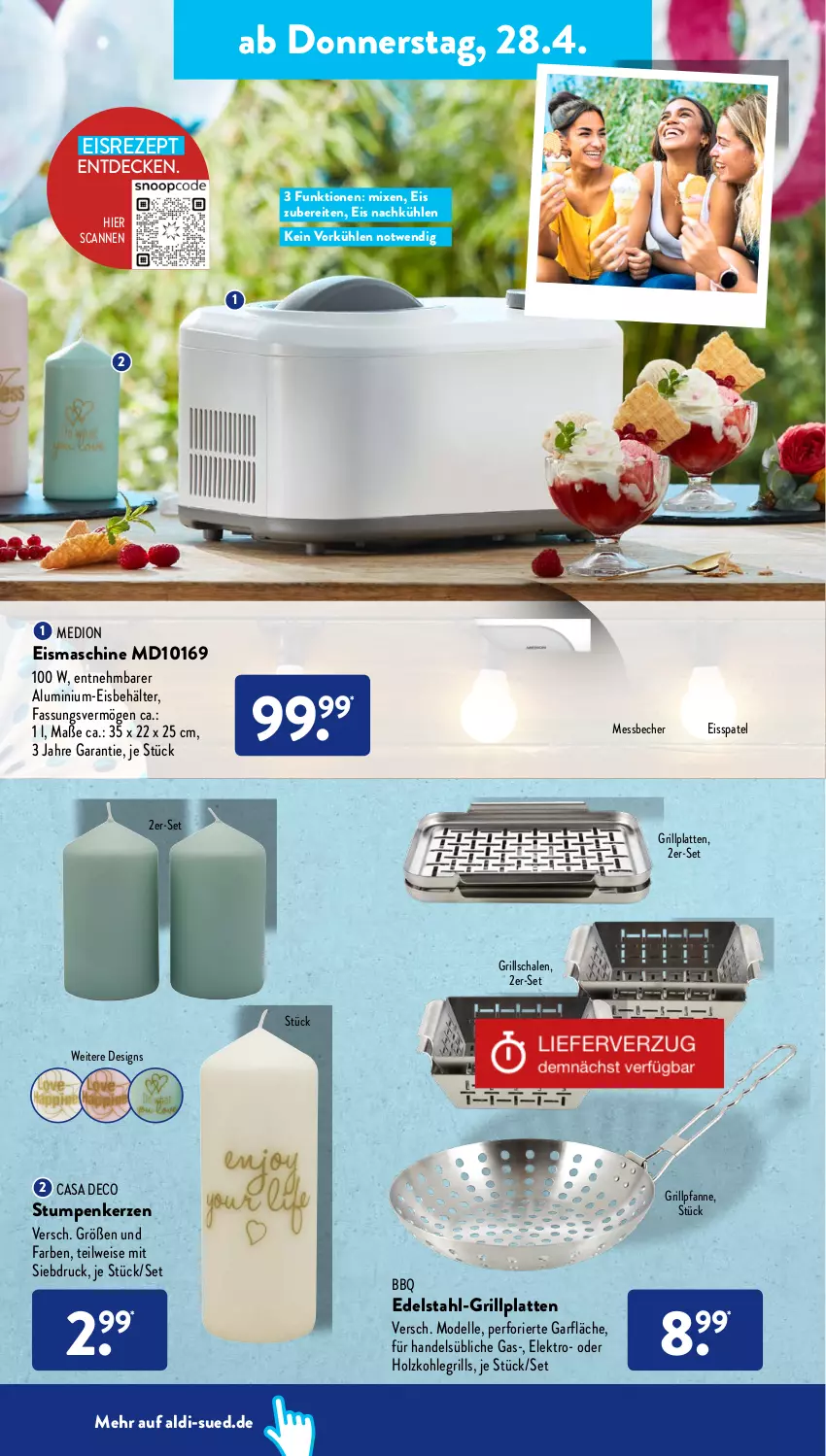 Aktueller Prospekt AldiSud - ALDI Aktuell - von 25.04 bis 30.04.2022 - strona 28 - produkty: aldi, Becher, Behälter, casa deco, decke, dell, edelstahl, eis, eismaschine, Elektro, elle, grill, Grillpfanne, grillplatte, Grillschalen, Holz, holzkohle, holzkohlegrill, kerze, Kohlegrill, latte, medion, Messbecher, Mode, pfanne, rezept, Schal, Schale, Ti