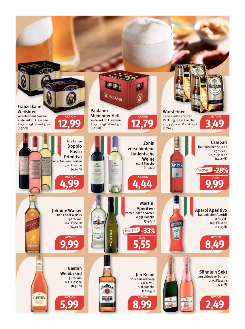 Aktueller Prospekt Feneberg - Prospekte - von 19.01 bis 21.01.2023 - strona 16 - produkty: aperitif, aperol, bier, bourbon, bourbon whiskey, campari, doppio passo, eis, flasche, franziskaner, jim beam, johnnie walker, martini, passo, Paula, paulaner, primitivo, reis, sekt, söhnlein, steiner, Ti, warsteiner, wein, weinbrand, weine, whiskey, whisky, zonin