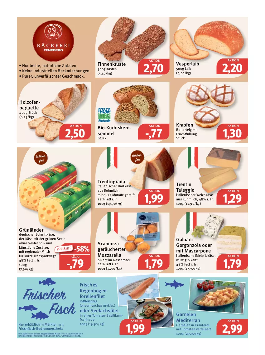 Aktueller Prospekt Feneberg - Prospekte - von 19.01 bis 21.01.2023 - strona 4 - produkty: backmischung, Backmischungen, baguette, basilikum, bio, butter, deutscher schnittkäse, eis, elle, ente, filet, fisch, fleisch, forelle, frischfisch, frucht, galbani, garnelen, garnier, gorgonzola, grana, grünländer, hartkäse, Holz, italienischer hartkäse, Käse, kräuter, Kürbis, lachs, lachsfilet, mac, marinade, mascarpone, milch, mit frucht, mozzarella, Ofen, perla, Rana, reis, rel, Scamorza, schnittkäse, seelachsfilet, Semmel, Sport, Ti, tomate, tomaten, weichkäse