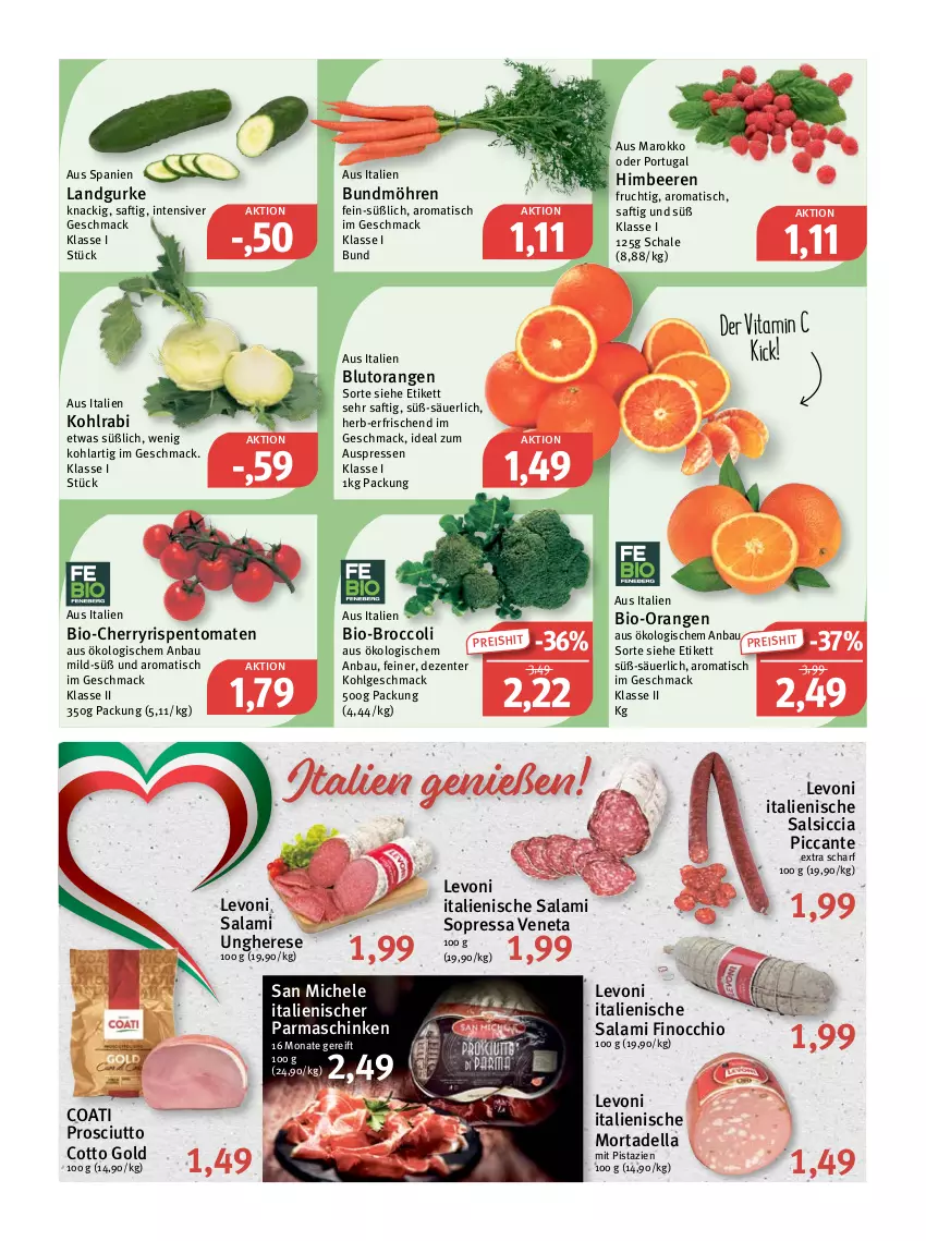 Aktueller Prospekt Feneberg - Prospekte - von 19.01 bis 21.01.2023 - strona 5 - produkty: Bau, beere, beeren, bio, Blutorange, broccoli, Bundmöhren, dell, eis, ente, frucht, gurke, himbeer, himbeere, himbeeren, kohlrabi, LG, mac, mit pistazien, möhren, mortadella, orange, orangen, parmaschinken, pistazien, prosciutto, prosciutto cotto, reis, rispentomaten, saft, salami, salsiccia, Schal, Schale, schinken, Ti, tisch, tomate, tomaten, vita, Vitamin C