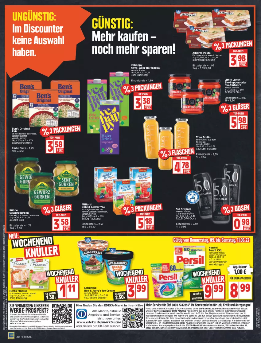 Aktueller Prospekt Edeka - Angebote der Woche - von 06.06 bis 11.06.2022 - strona 16 - produkty: angebot, angebote, deka, discount, drink, eintöpfe, eis, elle, fertiggericht, fertiggerichte, gin, hafer, Haferdrink, kühlregal, LG, milford, papier, regal, reis, rel, smoothie, smoothies, soya, spitzenqualität, suppe, suppen, tee, telefon, Ti, top-preis, uhr