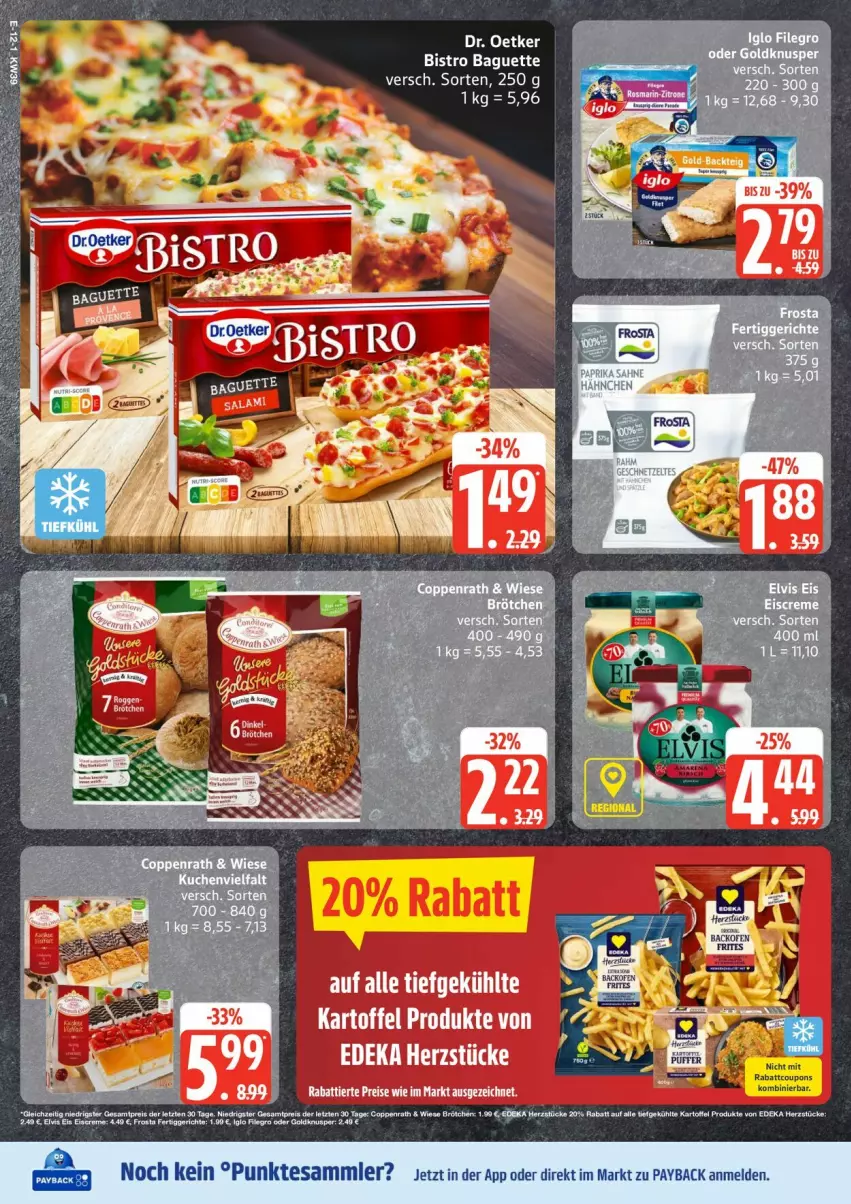 Aktueller Prospekt Edeka - Prospekte - von 22.09 bis 27.09.2025 - strona 12 - produkty: baguette, Bistro Baguette, Dr. Oetker, eis, kartoffel, payback, reis, salami, tesa, Ti