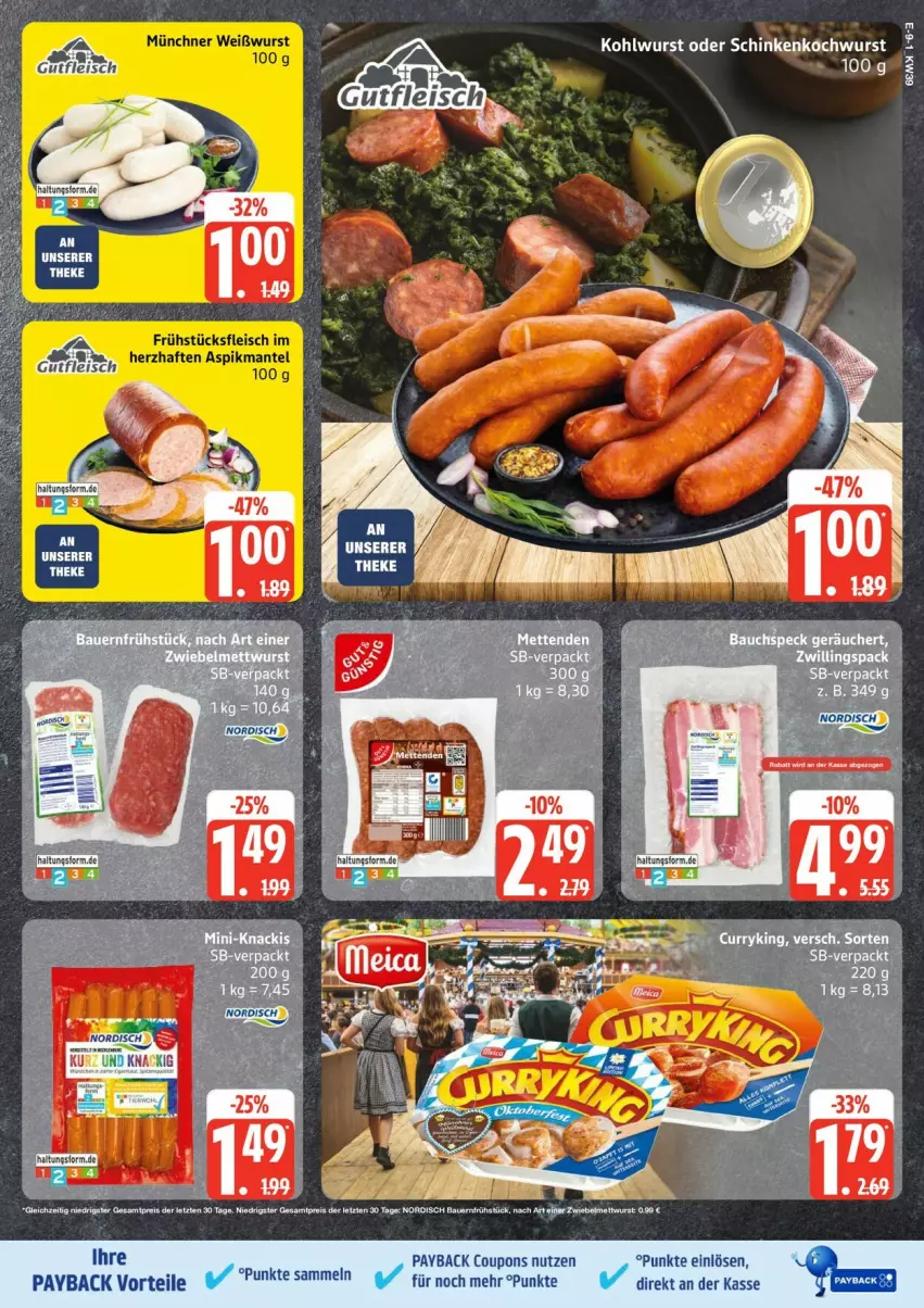 Aktueller Prospekt Edeka - Prospekte - von 22.09 bis 27.09.2025 - strona 9 - produkty: coupon, coupons, eis, fleisch, frühstücksfleisch, Mantel, payback, schinken, Weißwurst, wurst
