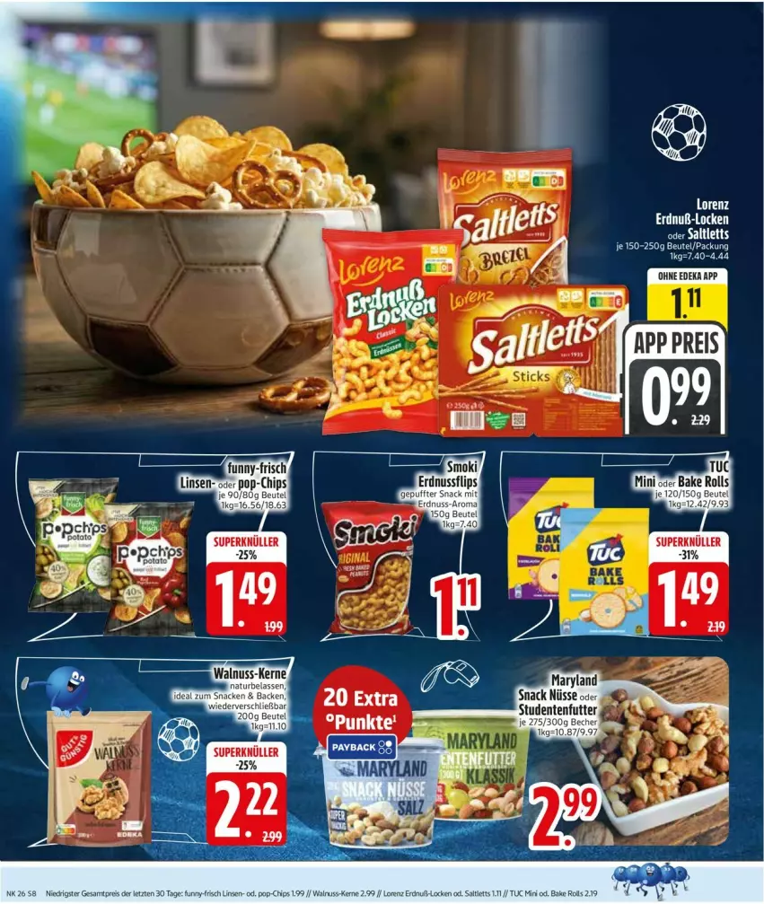 Aktueller Prospekt Edeka - Prospekte - von 22.06 bis 27.06.2026 - strona 12 - produkty: beutel, chips, deka, eis, ente, funny-frisch, HP, linsen, lorenz, natur, nuss, reis, snack, studentenfutter, tee, walnuss