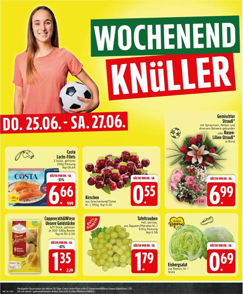 Aktueller Prospekt Edeka - Prospekte - von 22.06 bis 27.06.2026 - strona 30 - produkty: beutel, coppenrath, eis, eisbergsalat, filet, filets, Goldstücke, kirsch, kirsche, kirschen, lachs, rosen, salat, tafeltrauben, trauben