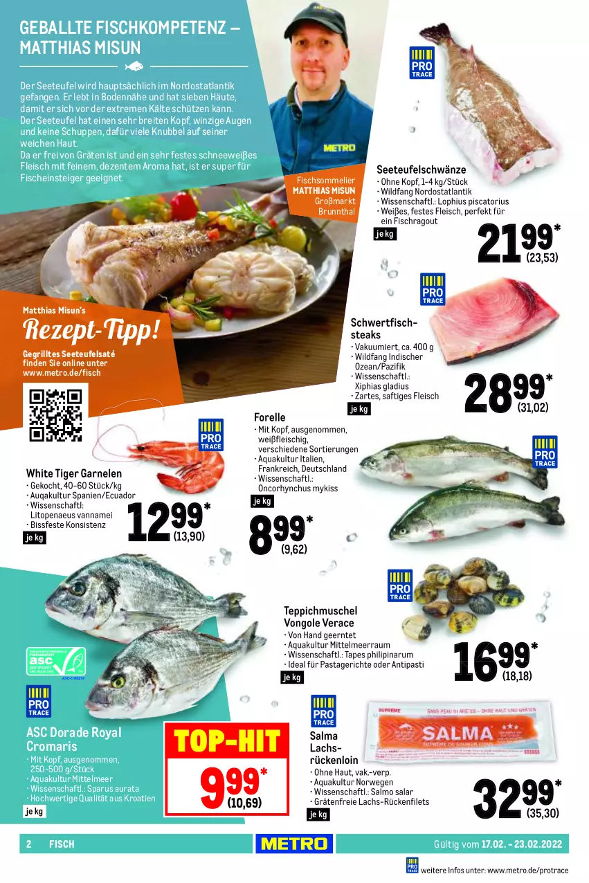 Aktueller Prospekt Metro - Food - von 17.02 bis 23.02.2022 - strona 2 - produkty: antipasti, aqua, asti, ball, Brei, Dorade, dorade royal, eis, elle, ente, filet, filets, fisch, fische, fleisch, forelle, garnelen, grill, lachs, Metro, pasta, Pastagericht, Ragout, rel, rum, rwe, saft, Schütze, steak, steaks, teppich, Ti, Wild