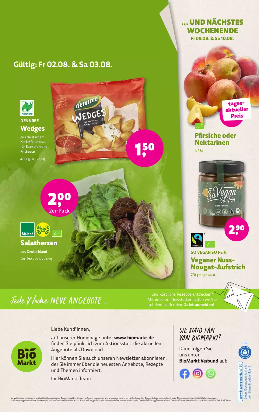 Aktueller Prospekt Denns Biomarkt - von 31.07 bis 13.08.2024 - strona 12 - produkty: angebot, angebote, auer, aufstrich, backofen, backofen und, Bau, bio, decke, dennree, drucker, eis, Elan, elle, Engel, fritteuse, kartoffel, kerze, Laufen, LG, Nektar, nektarinen, nuss, Ofen, Omep, pfirsich, pfirsiche, pfirsiche oder, reis, rezept, rezepte, salat, salatherzen, Ti, wedges, ZTE