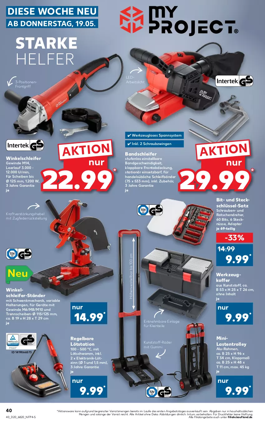 Aktueller Prospekt Kaufland - von 19.05 bis 25.05.2022 - strona 40 - produkty: adapter, angebot, angebote, Bandschleifer, Elektro, koffer, kraft, Ria, schrauben, schwamm, Ti, trolley, werkzeug, Winkelschleifer, ZTE