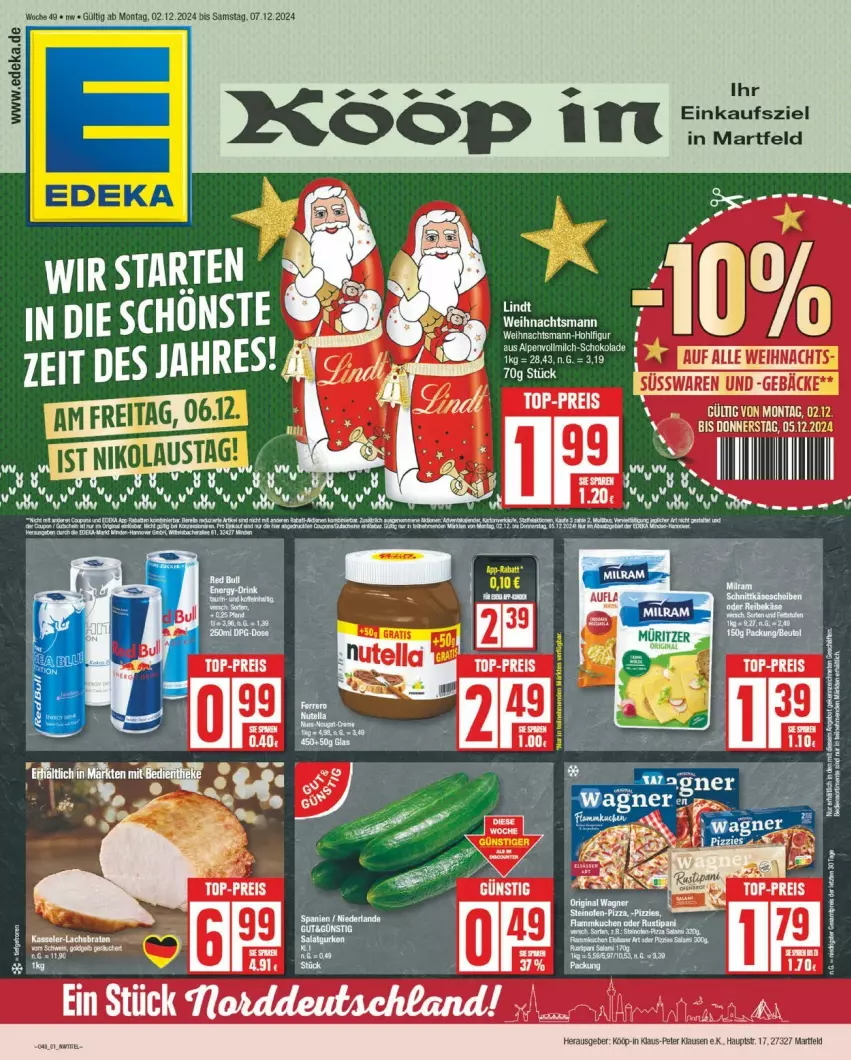 Aktueller Prospekt Edeka - Prospekte - von 02.12 bis 07.12.2024 - strona 1 - produkty: eis, ente, lachs, lindt, reis, süsswaren, tee, Ti, top-preis, wein