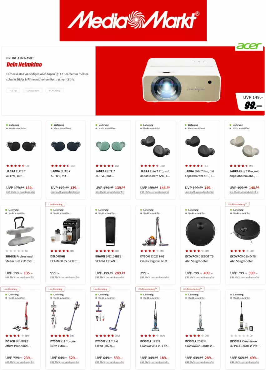 Aktueller Prospekt Media Markt - Prospekte - von 03.08 bis 16.08.2022 - strona 5 - produkty: acer, ball, bosch, braun, cin, decke, delonghi, Dyson, messer, ndk, rel, Saugroboter, Ti, versandkostenfrei