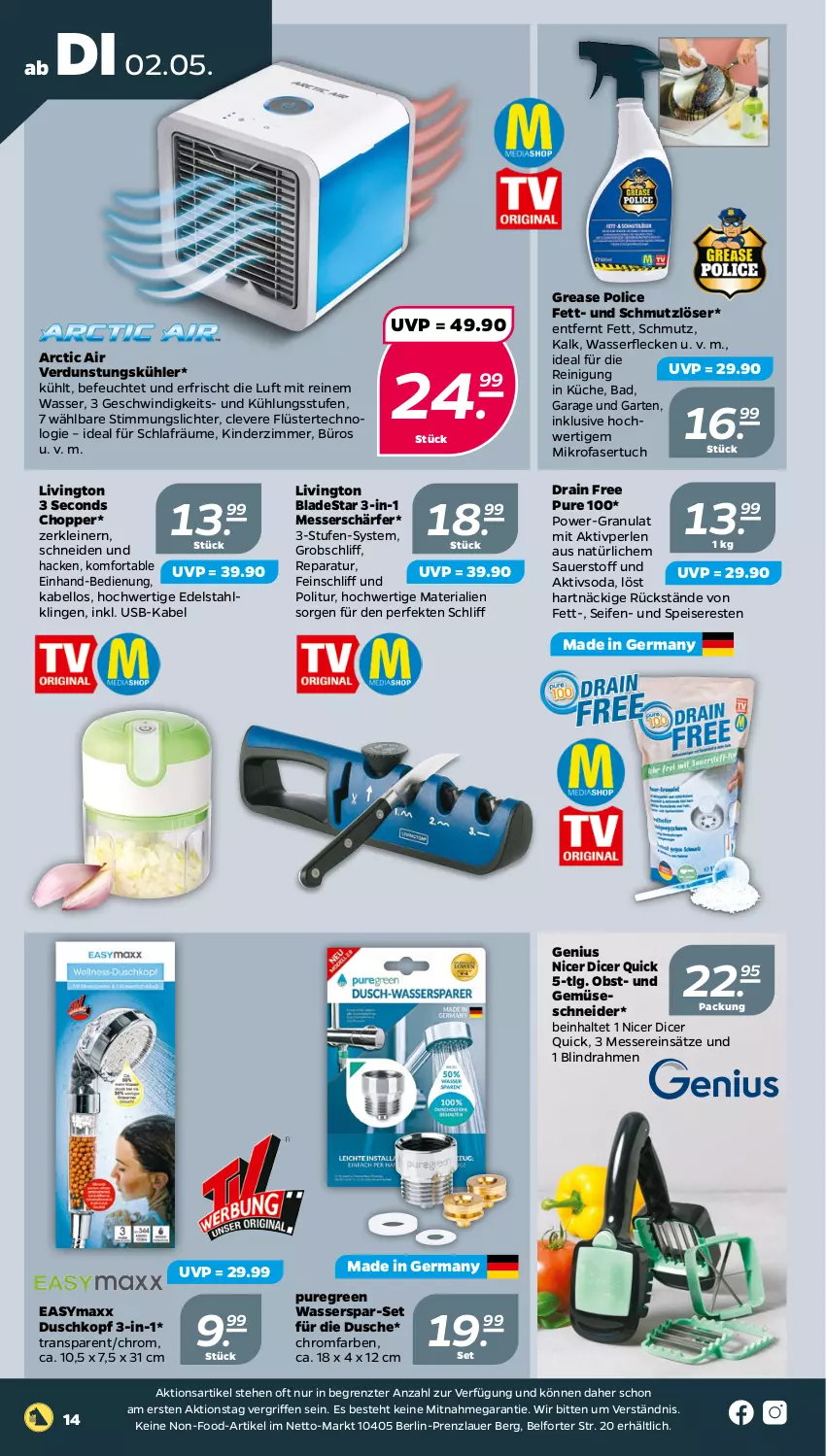 Aktueller Prospekt Netto - Woche 18 - von 02.05 bis 06.05.2023 - strona 14 - produkty: arctic air, auer, Bad, dusche, easymaxx, edelstahl, eis, Garten, Germ, Kinder, Kinderzimmer, küche, leine, LG, messer, mikrofaser, obst, perlen, Reinigung, Ria, Seife, Soda, Ti, tuc, und gemüse, usb, wasser, ZTE