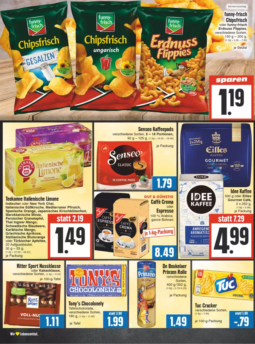 Aktueller Prospekt Edeka - Angebote der Woche - von 18.09 bis 23.09.2023 - strona 12 - produkty: apfel, aprikose, beere, beutel, Blaubeer, blaubeere, Blüte, Blutorange, bohne, bohnen, chips, chipsfrisch, cracker, de beukelaer, eilles gourmet, erdnuss, espresso, flippies, funny-frisch, grana, granatapfel, ingwer, kaffee, kaffeepads, kakao, kirsch, kirsche, lebensmittel, limo, mango, minze, nuss, oder espresso, orange, pfirsich, prinzen rolle, Rana, rel, ritter, ritter sport, schoko, schokolade, senseo, Sport, tafelschokolade, tee, teekanne, Ti, tuc, Yo