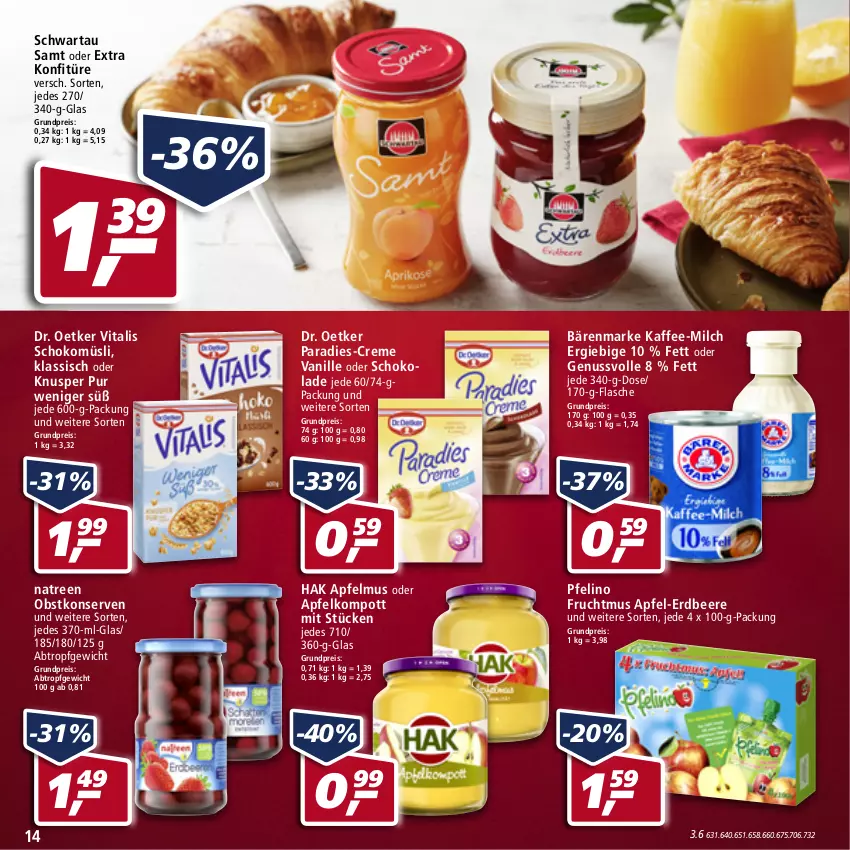 Aktueller Prospekt Real - Real Handzettel - von 10.01 bis 15.01.2022 - strona 14 - produkty: apfel, apfelmus, bärenmarke, beere, creme, Dr. Oetker, eis, erdbeere, flasche, frucht, Fruchtmus, kaffee, konfitüre, Konserven, milch, müsli, nuss, obst, reis, schoko, schokolade, schokomüsli, Schwartau, vanille, vita, vitalis