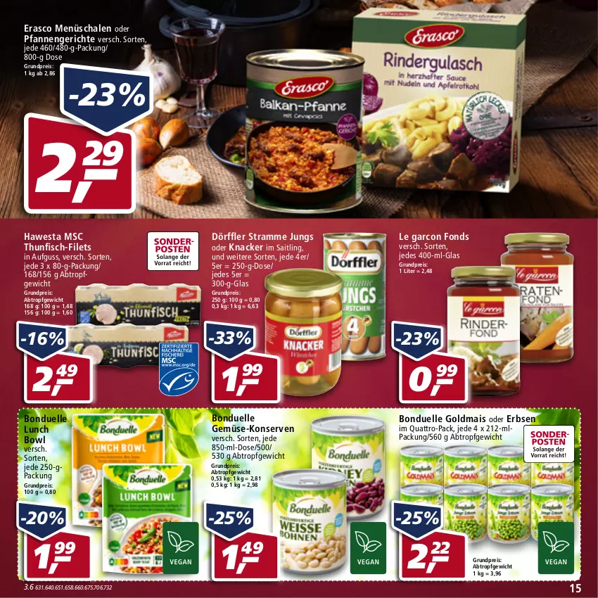 Aktueller Prospekt Real - Real Handzettel - von 10.01 bis 15.01.2022 - strona 15 - produkty: bonduelle, bonduelle goldmais, eis, elle, erasco, erbsen, filet, filets, fisch, Goldmais, goldmais oder, hawesta, knacker, Konserven, mais, pfanne, pfannen, reis, Schal, Schale, thunfisch