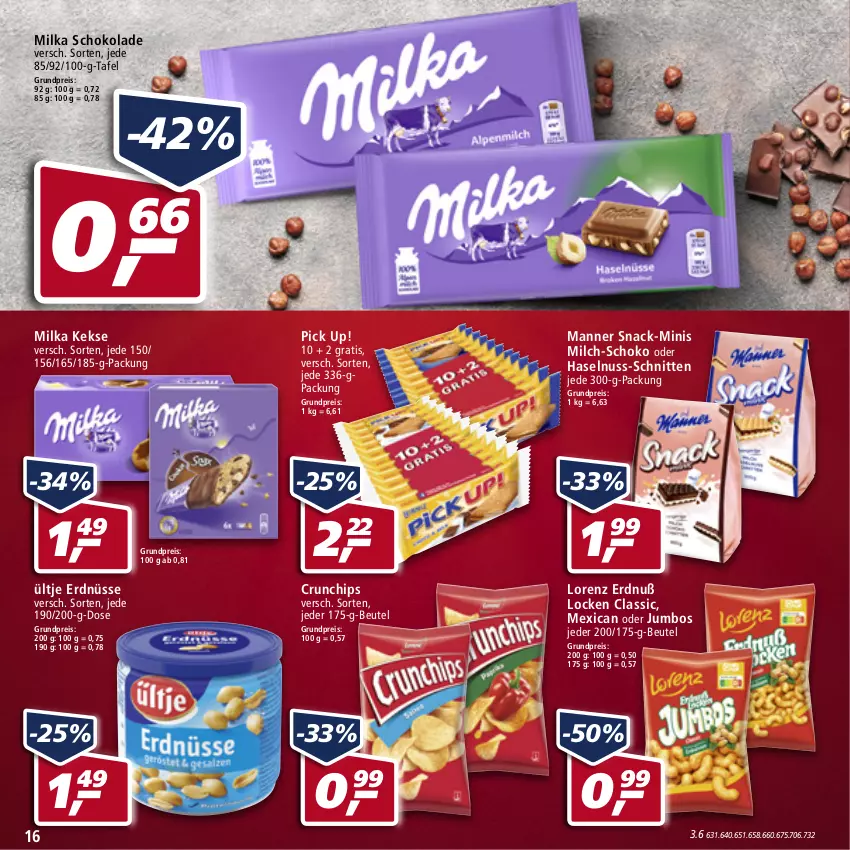 Aktueller Prospekt Real - Real Handzettel - von 10.01 bis 15.01.2022 - strona 16 - produkty: beutel, chips, crunchips, eis, erdnüsse, haselnuss, jumbo, keks, kekse, lorenz, Manner, milch, milka, milka schokolade, nuss, Pick Up!, reis, schnitten, schoko, schokolade, snack, Ti, ültje, ültje erdnüsse