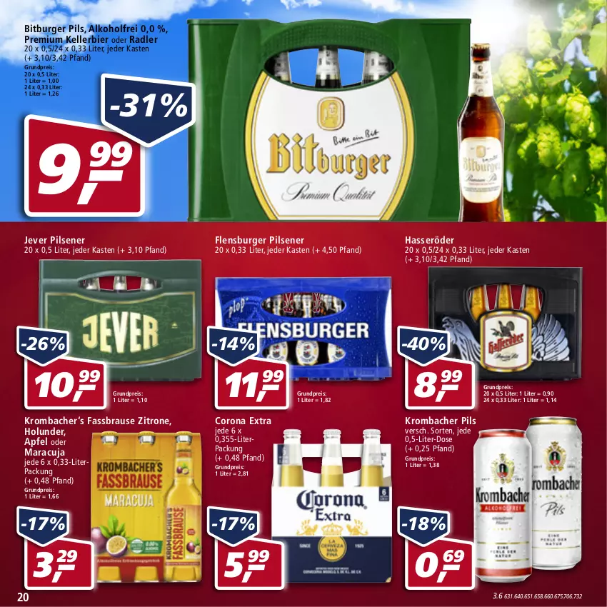 Aktueller Prospekt Real - Real Handzettel - von 10.01 bis 15.01.2022 - strona 20 - produkty: alkohol, apfel, bier, bitburger, bitburger pils, brause, burger, corona, corona extra, eis, elle, fassbrause, flensburger, hasseröder, holunder, jever, jever pilsener, kellerbier, krombache, krombacher, krombacher pils, maracuja, oder radler, pils, pilsener, radler, reis, zitrone