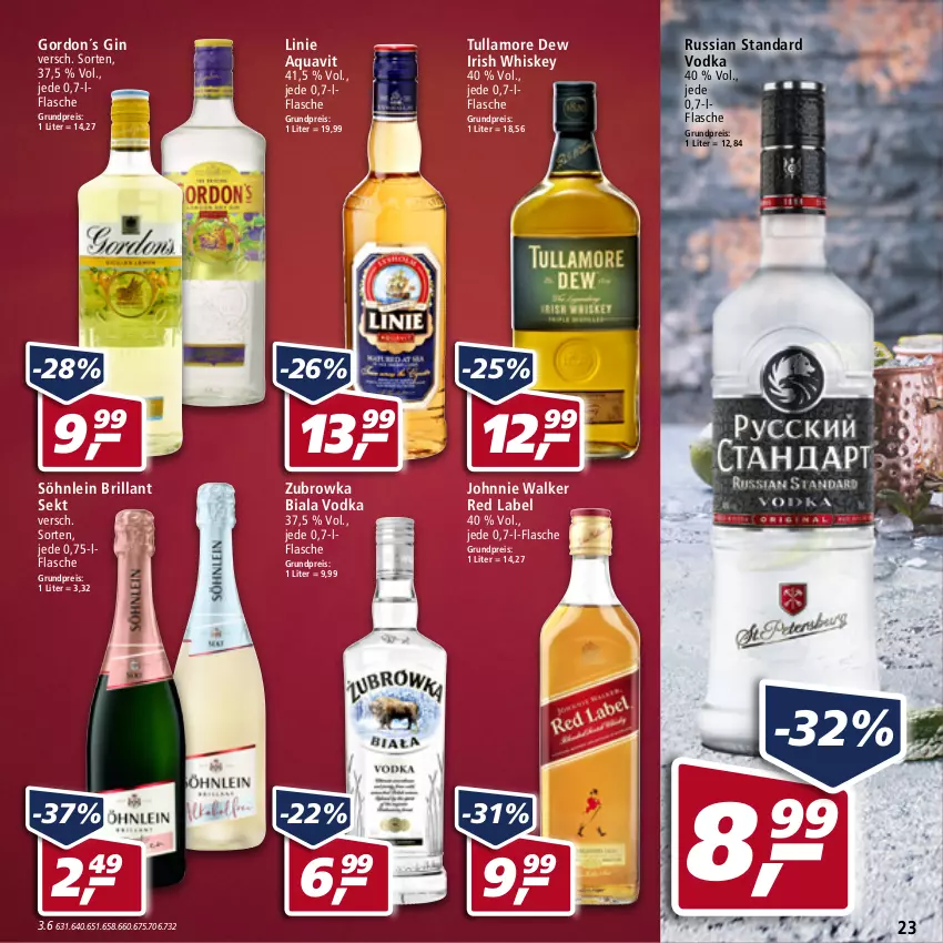 Aktueller Prospekt Real - Real Handzettel - von 10.01 bis 15.01.2022 - strona 23 - produkty: aqua, aquavit, brillant sekt, eis, flasche, gin, gordon, irish whiskey, johnnie walker, reis, russian standard, sekt, söhnlein, söhnlein brillant, tullamore, tullamore dew, vodka, whiskey