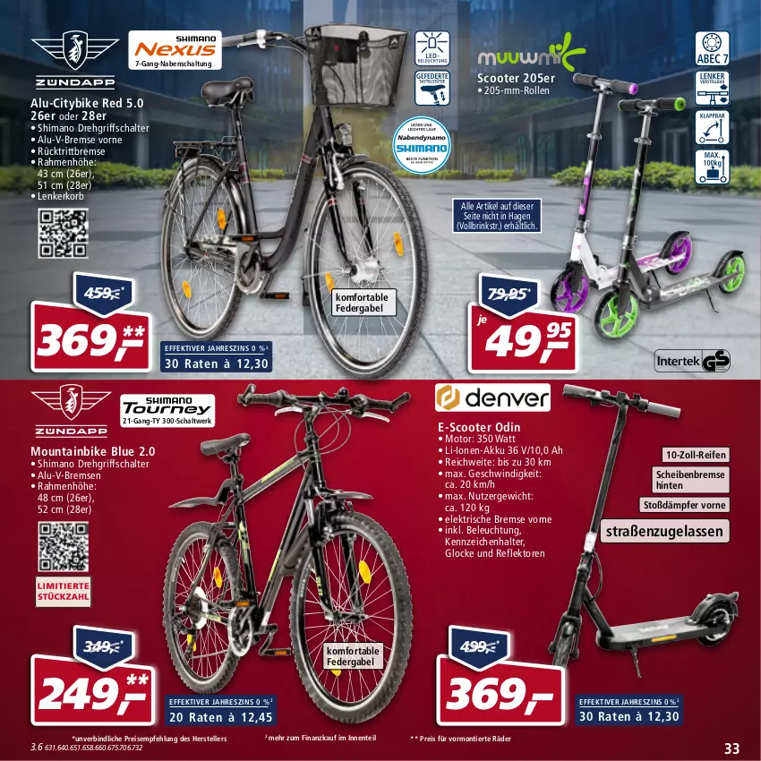 Aktueller Prospekt Real - Real Handzettel - von 10.01 bis 15.01.2022 - strona 33 - produkty: akku, beleuchtung, drehgriffschalter, eis, elle, ente, gabel, korb, Mountainbike, preis für vormontierte räder, reifen, reis, rücktrittbremse, Schal, scooter, shimano, shimano drehgriffschalter, teller, Ti