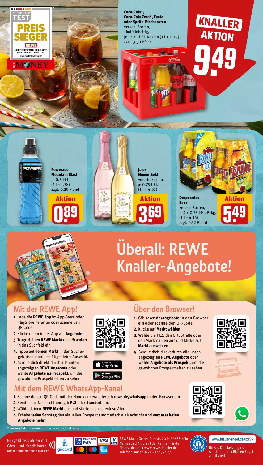 Aktueller Prospekt Rewe - Prospekte - von 26.06 bis 01.07.2023 - strona 12 - produkty: angebot, angebote, auto, coca-cola, cola, desperados, drucker, elle, Engel, fanta, fanta oder, fanta oder sprite, Handy, jules mumm, kamera, kerze, lays, mumm, oder sprite, sekt, sprite, telefon, Ti, tisch