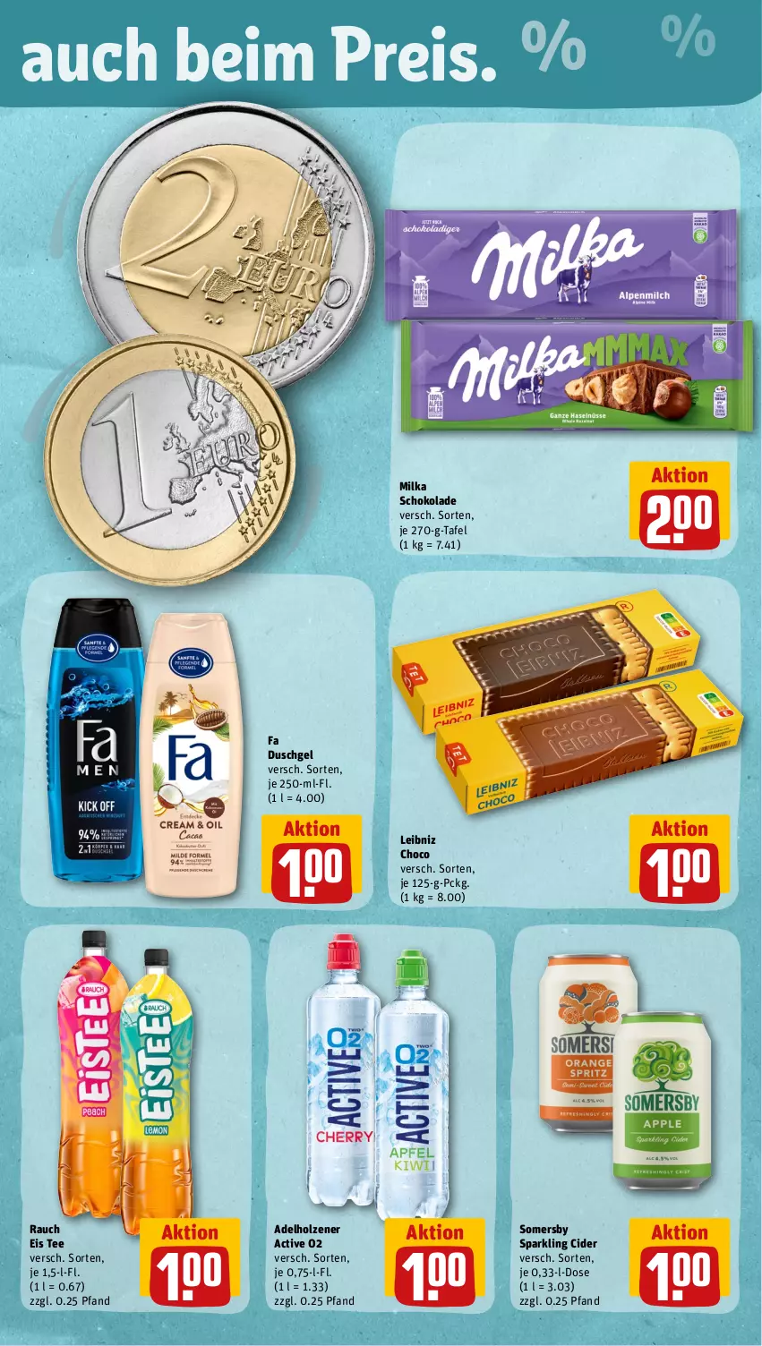 Aktueller Prospekt Rewe - Prospekte - von 26.06 bis 01.07.2023 - strona 3 - produkty: adelholzener, cider, duschgel, eis, fa duschgel, Holz, leibniz, milka, milka schokolade, Rauch, reis, schoko, schokolade, somersby, tee, Ti