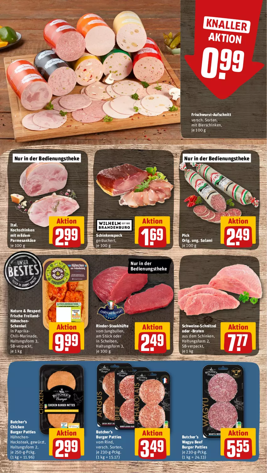 Aktueller Prospekt Rewe - Prospekte - von 26.06 bis 01.07.2023 - strona 6 - produkty: aufschnitt, beef, bier, bierschinken, braten, burger, butcher's, chili, frischwurst-aufschnitt, gewürz, hähnchenschenkel, henkel, jungbullen, Käse, kochschinken, marinade, natur, paprika, rind, rinder, salami, schenkel, schinken, schinkenspeck, schnitzel, schwein, schweine, schweine-schnitzel, Speck, steak, steakhüfte, Ti, wein, weine, wurst