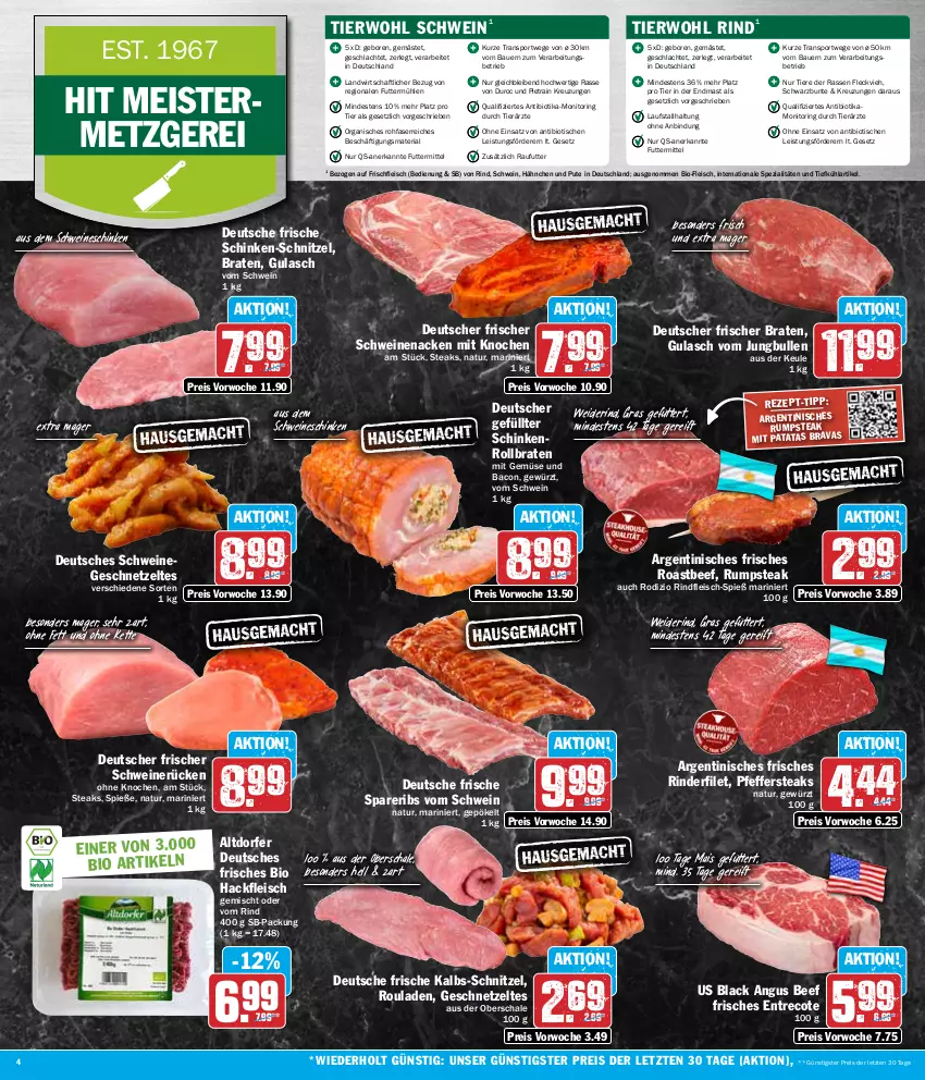 Aktueller Prospekt Hit - Wochenprospekt - von 26.02 bis 02.03.2024 - strona 4 - produkty: auer, bacon, Bau, Bauer, beef, bio, braten, eis, filet, fleisch, Geflügel, geschnetzeltes, gewürz, gulasch, hackfleisch, jungbullen, Kette, lack, mais, Meister, mit gemüse, monitor, natur, pfeffer, pute, reis, Ria, rind, rinder, rinderfilet, rindfleisch, ring, roastbeef, rollbraten, rouladen, rum, rumpsteak, Schal, Schale, schinken, schnitzel, schwein, schweine, schweinenacken, schweinerücken, spareribs, Spezi, Sport, steak, steaks, Ti, Tiere, tisch, wein, weine, Zelt, ZTE