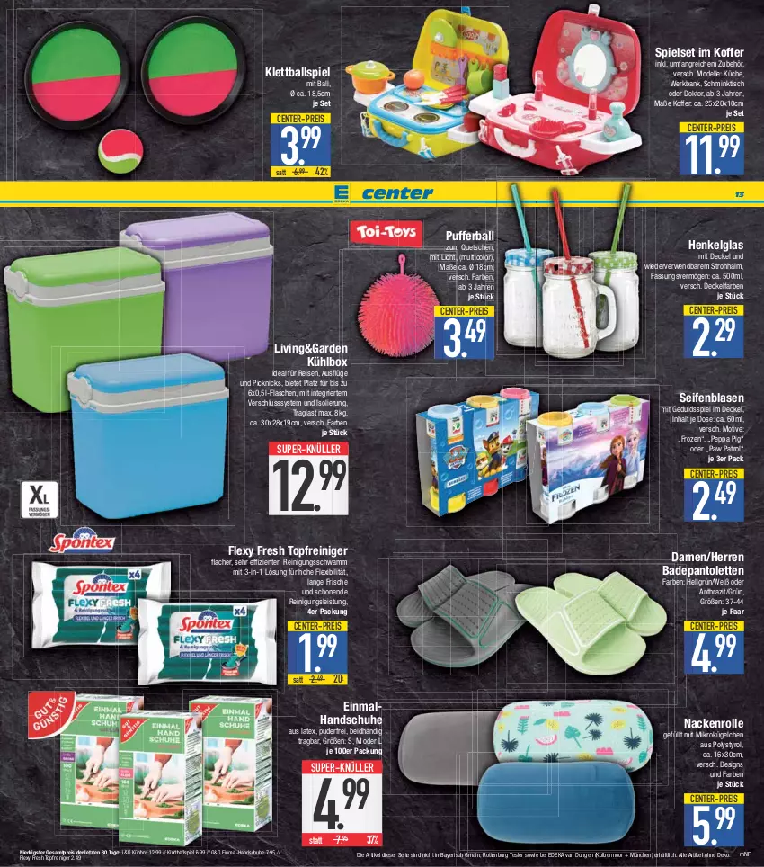 Aktueller Prospekt E Center - Angebote der Woche - von 29.05 bis 03.06.2023 - strona 13 - produkty: Bad, ball, Bank, decke, Deckel, deka, dell, eis, elle, ente, flasche, handschuhe, henkel, koffer, küche, kühlbox, LG, Mode, pantolette, pantoletten, Paw Patrol, Peppa Pig, reiniger, Reinigung, reis, rwe, schuhe, schwamm, Seife, super-knüller, Ti, tisch, topf, ZTE