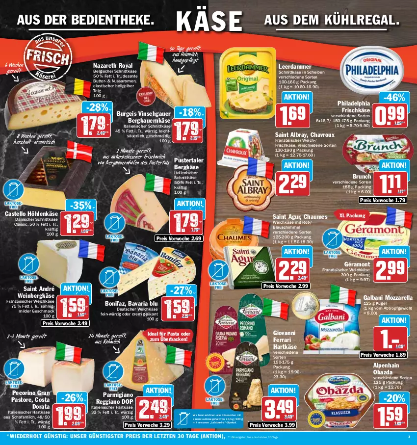 Aktueller Prospekt Hit - Prospekte - von 16.01 bis 21.01.2023 - strona 3 - produkty: albray, Alpenhain, asti, auer, aus dem kühlregal, Bau, Bauer, bavaria blu, Bergkäse, butter, chaumes, chavroux, dänischer schnittkäse, deutscher weichkäse, eis, ente, französischer weichkäse, frischkäse, galbani, géramont, hartkäse, Heu, heumilch, höhlenkäse, italienischer hartkäse, Käse, Kugel, kühlregal, leerdammer, LG, mac, milch, mozzarella, natur, nuss, obazda, parmigiano, parmigiano reggiano, pasta, Pecorino, philadelphia, regal, reggiano, reis, rel, Ria, Saint Agur, saint albray, saro, schnittkäse, Ti, tisch, weichkäse, wein, ZTE