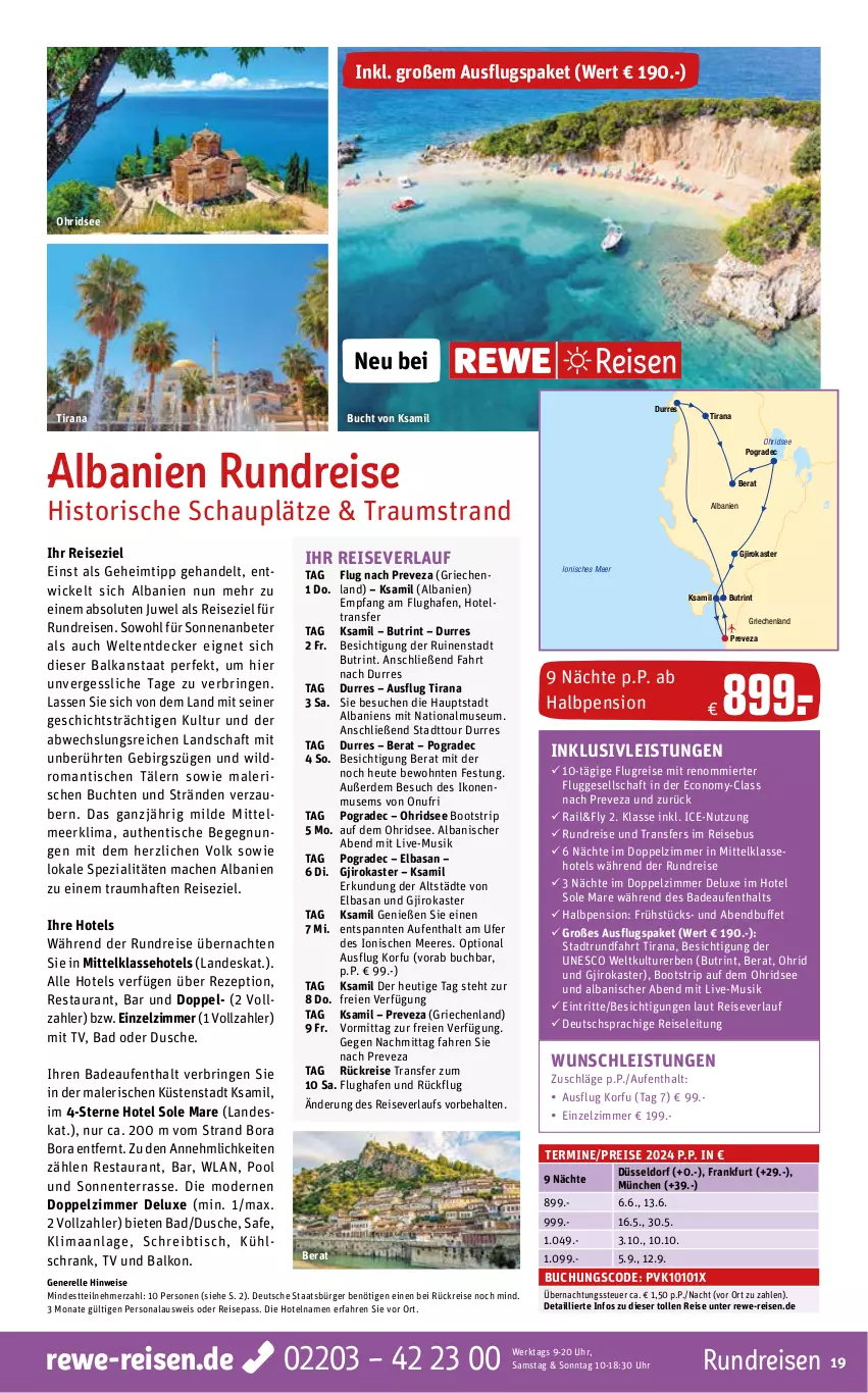 Aktueller Prospekt Rewe Reisen - Reiseprospekt - von 26.01 bis 23.02.2024 - strona 19 - produkty: Bad, buch, decke, deutschsprachige reiseleitung, dusche, eis, elle, ente, erde, Heu, inklusivleistungen, kühlschrank, mac, Mode, Persona, pool, Rana, reis, reiseverlauf, rel, rezept, ring, Schrank, schreibtisch, Spezi, Ti, tisch, uhr, WICK, Wild