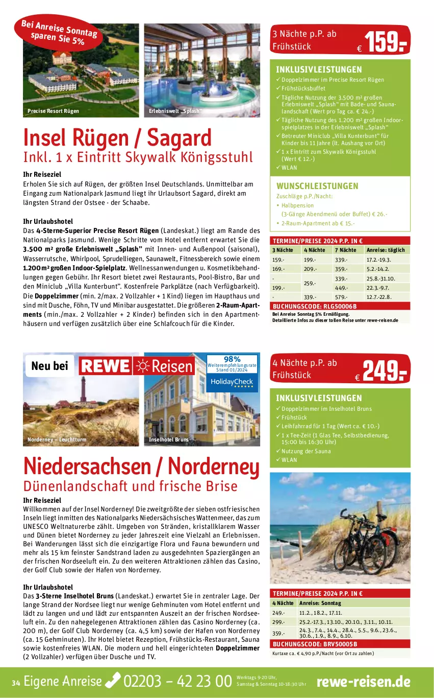 Aktueller Prospekt Rewe Reisen - Reiseprospekt - von 26.01 bis 23.02.2024 - strona 34 - produkty: axe, Bad, buch, Couch, dell, dusche, eis, Fahrrad, inklusivleistungen, Kinder, kosmetik, kurtaxe, LG, Liege, Mode, natur, Nordsee, pool, reis, rezept, sac, Sprudel, stuhl, tee, Ti, uhr, wasser, wasserrutsche, Whirlpool