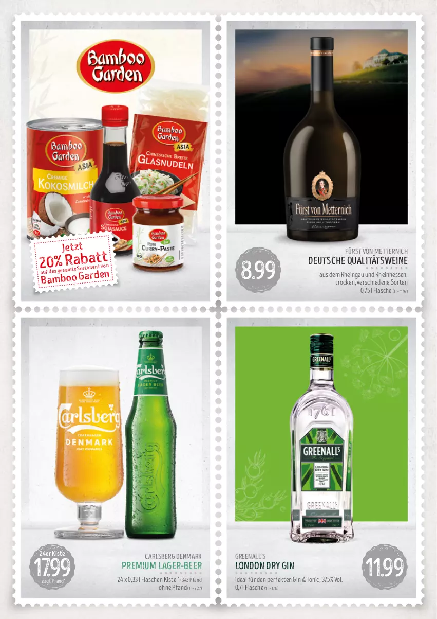 Aktueller Prospekt Edeka - Angebote der Woche - von 02.10 bis 07.10.2023 - strona 11 - produkty: bamboo, carlsberg, dry gin, flasche, fürst von metternich, gin, london dry, london dry gin, Mett, metternich, qualitätswein, qualitätsweine, Ti, tonic, wein, weine