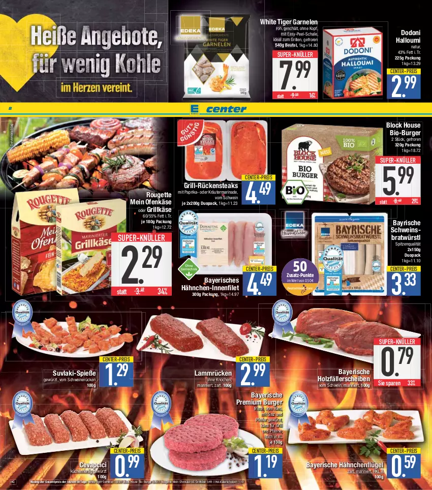 Aktueller Prospekt E Center - Angebote der Woche - von 24.04 bis 29.04.2023 - strona 8 - produkty: beutel, bio, burger, cevapcici, eis, ente, filet, für grill und pfanne, garnelen, gewürz, grill, grill und pfanne, Grillkäse, hähnchenflügel, Halloumi, Holz, ideal für grill, ideal für grill und pfanne, ideal zum grillen, Käse, kräuter, küche, Küchen, lamm, Lammrücken, marinade, mit paprika, natur, oder kräuter, Ofen, Ofenkäse, paprika, pfanne, pfeffer, reis, rind, rouge, rougette, Rückensteak, rückensteaks, salz, Schal, Schale, schwein, schweine, schweinerücken, spitzenqualität, steak, steaks, super-knüller, Ti, und pfanne, wein, weine, ZTE