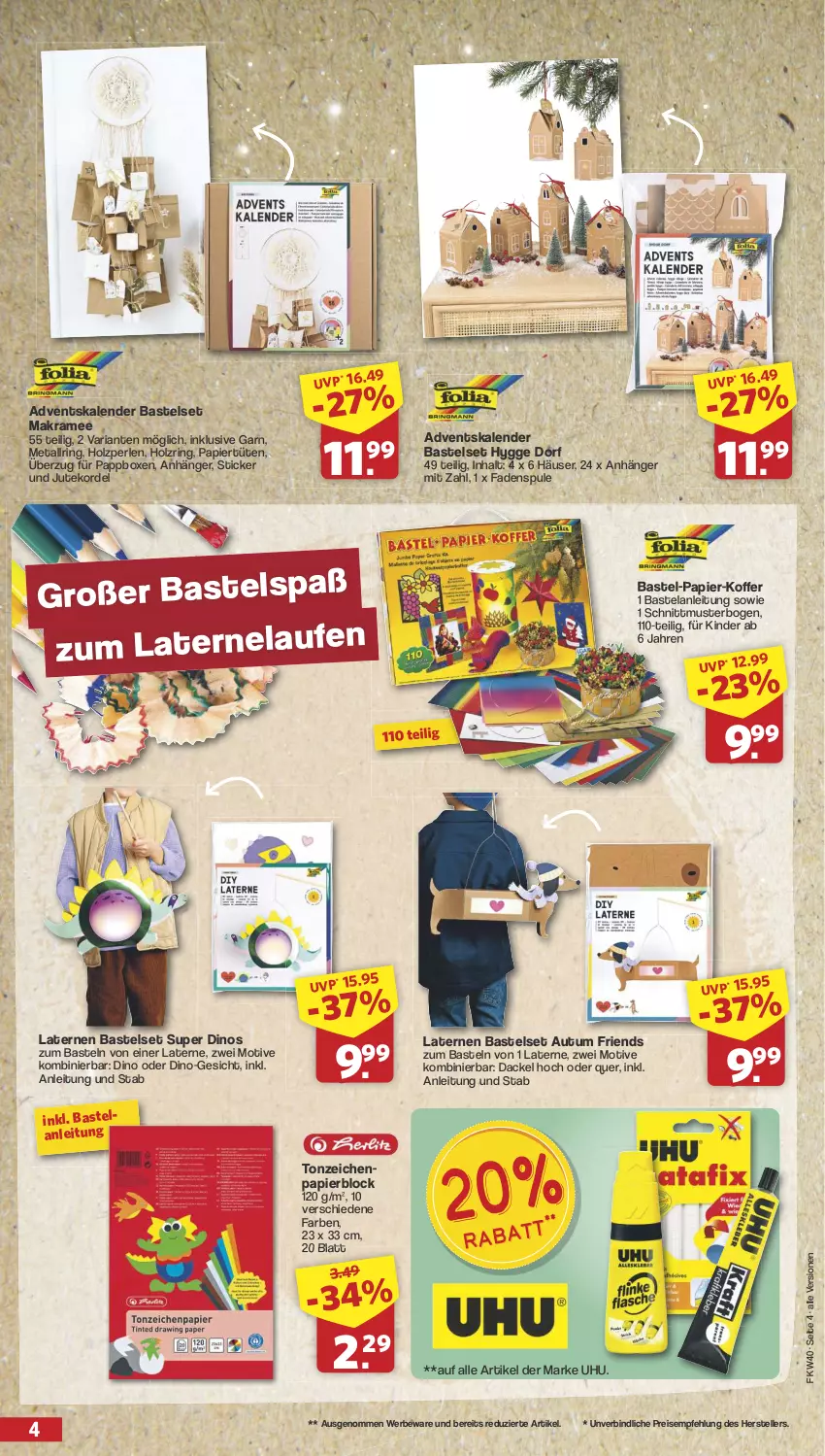 Aktueller Prospekt Famila - Prospekte - von 30.09 bis 05.10.2024 - strona 4 - produkty: Adventskalender, Anhänger, eis, Elan, elle, Holz, Kinder, koffer, laterne, papier, Papiertüte, perlen, reis, Ria, ring, teller, Ti, Tüte, uhu