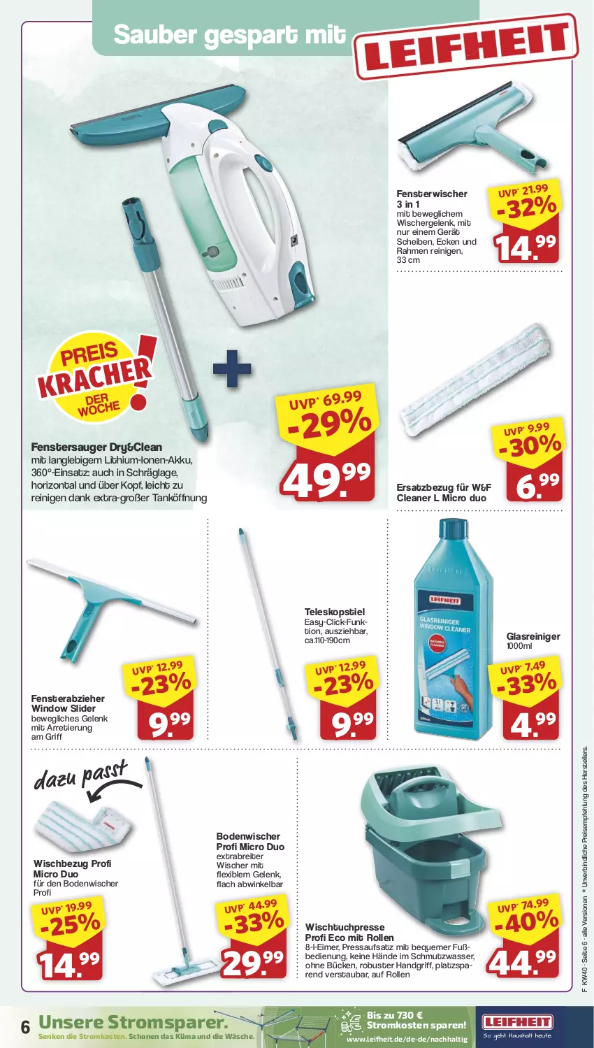 Aktueller Prospekt Famila - Prospekte - von 30.09 bis 05.10.2024 - strona 6 - produkty: akku, bodenwischer, Brei, eimer, eis, elle, fenster, fenstersauger, Glasreiniger, HP, leifheit, reiniger, reis, Teleskop, teleskopstiel, teller, Ti, tuc, wasser, Wischtuchpresse