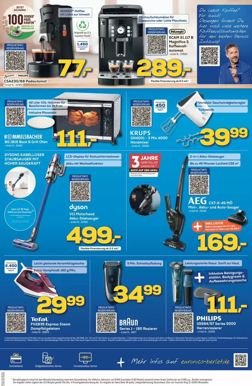 Aktueller Prospekt Euronics - Prospekte - von 02.03 bis 09.03.2022 - strona 7 - produkty: ACC, akku, angebot, auto, Backform, Bad, Bank, bügel, Bügeleisen, bürste, chia, cin, dampfbügeleisen, Dyson, eis, Elektro, elle, grill, gutschein, kaffee, kraft, latte, latte macchiato, mac, macchiato, nuss, rasierer, Reinigung, reis, ring, senseo, Stielsauger, tee, Ti