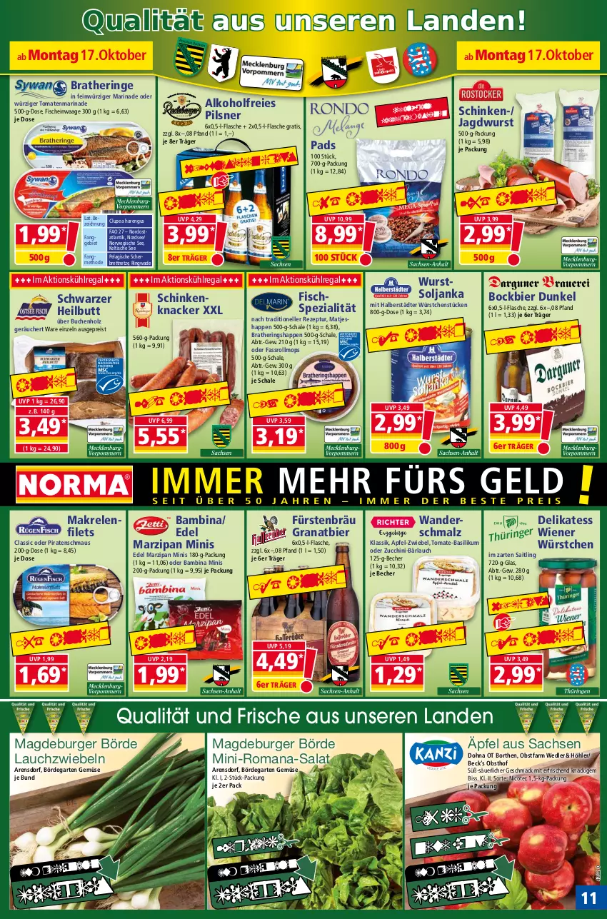 Aktueller Prospekt Norma - Norma - von 17.10 bis 24.10.2022 - strona 11 - produkty: alkohol, apfel, basilikum, Becher, bier, Bratheringe, buch, burger, eis, elle, filet, filets, fisch, fische, flasche, Garten, grana, hering, Herings, Heringshappen, Holz, im zarten saitling, jagdwurst, kaffee, knacker, kühlregal, Lauchzwiebel, lauchzwiebeln, mac, Makrele, Makrelenfilets, malz, marinade, marzipan, matjes, Maus, Nordsee, obst, pils, pilsner, Rana, regal, reis, rel, rezept, ring, rwe, sac, salat, Schal, Schale, schinken, Schmalz, Spezi, Ti, tiefpreis, tisch, tomate, tomate-basilikum, tomaten, Waage, wiener, wiener würstchen, wurst, würstchen, zucchini, zwiebel, zwiebeln