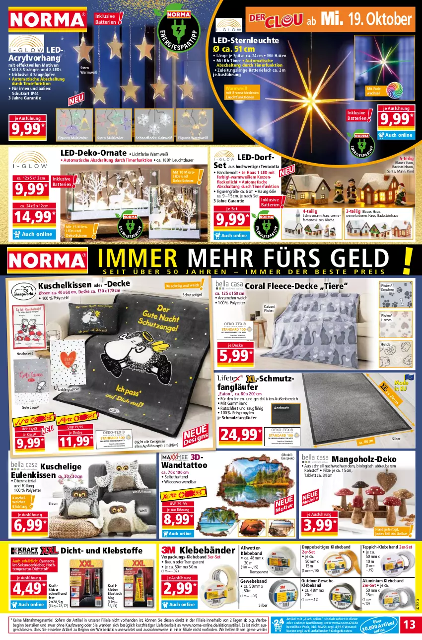 Aktueller Prospekt Norma - Norma - von 17.10 bis 24.10.2022 - strona 13 - produkty: Abba, asti, auer, auto, batterie, batterien, Bau, Beba, Bebe, bio, braun, Coral, creme, decke, dell, eis, elle, Engel, gin, Holz, kerze, kissen, kleber, kraft, Kuschelweich, lack, Lacke, Läufer, leds, Leuchte, mango, Mode, ndk, pilze, reis, Ria, rwe, Schal, Spiele, steinhaus, tablet, tablett, teppich, Ti, Tiere, timer, tisch, ZTE