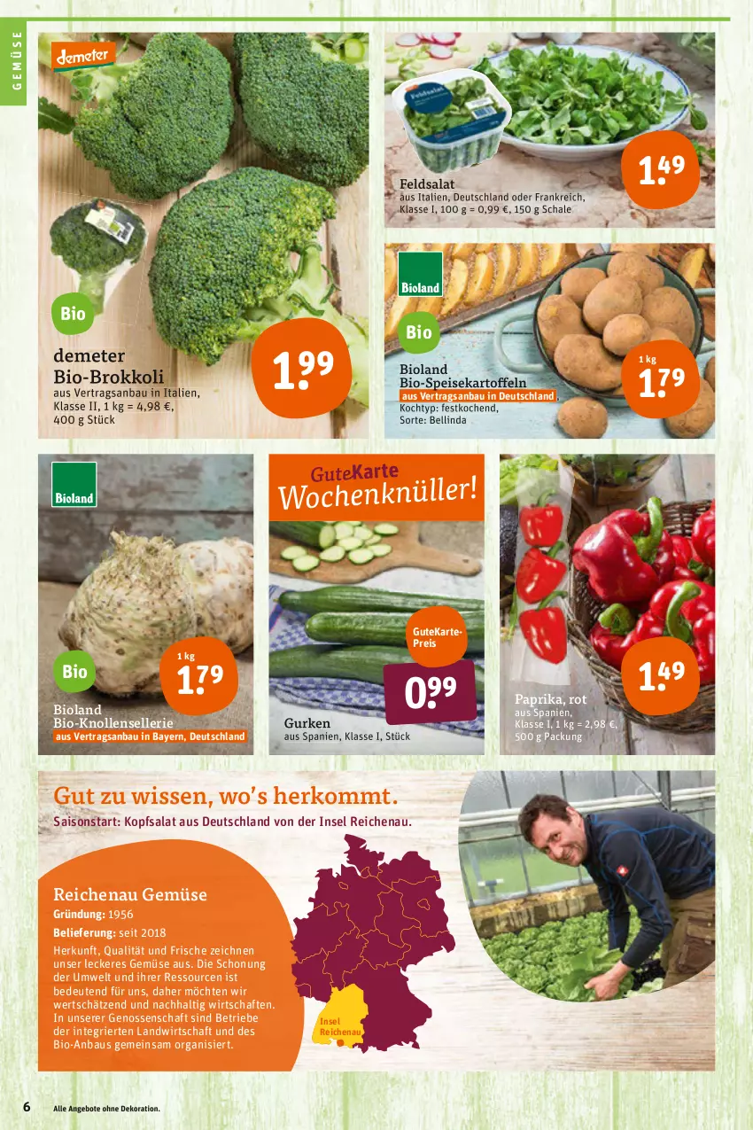 Aktueller Prospekt Tegut - Angebote der Woche - von 14.02 bis 19.02.2022 - strona 6 - produkty: angebot, angebote, Bau, bio, bioland, brokkoli, dekoration, eis, elle, feldsalat, gurke, gurken, kartoffel, kartoffeln, kopfsalat, paprika, reis, salat, Schal, Schale, speisekartoffeln, Ti